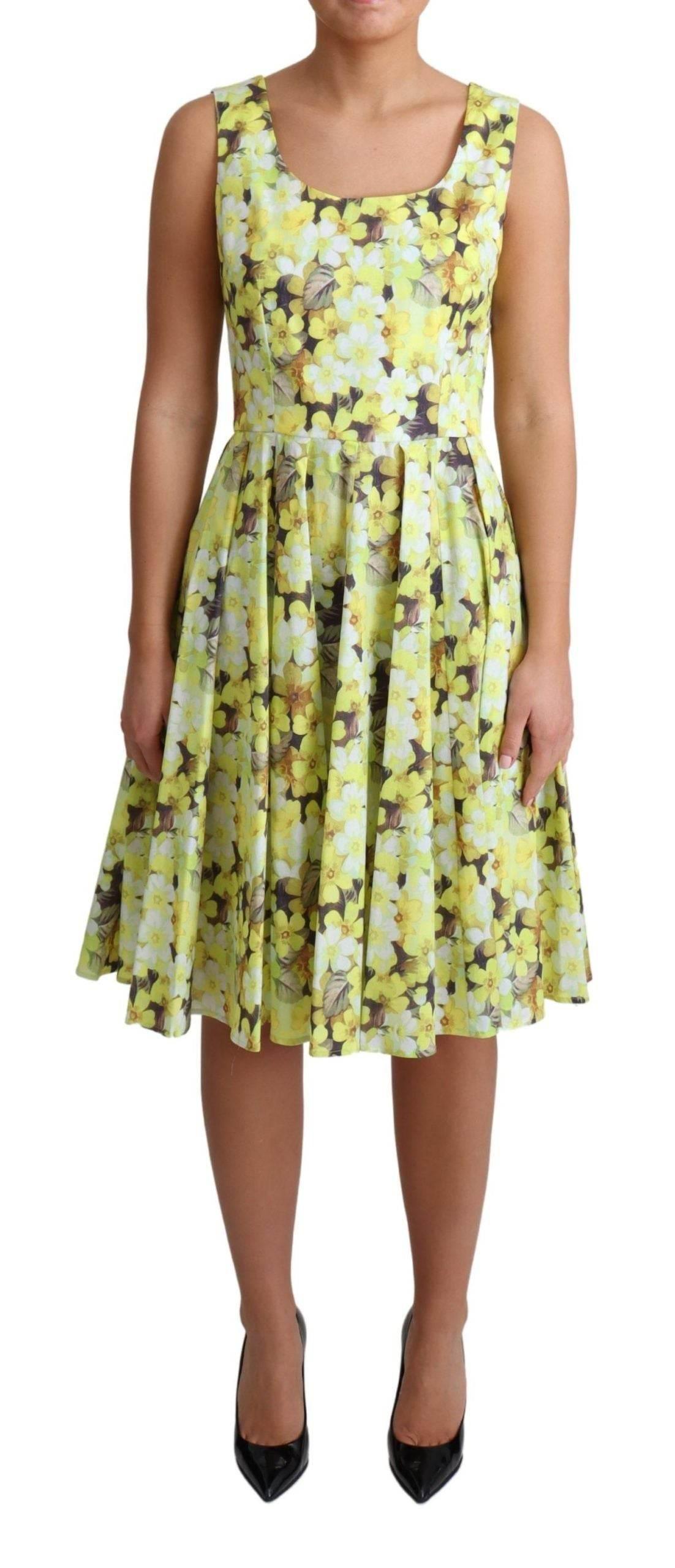 Dolce & Gabbana Yellow Floral Cotton Stretch Gown Dress - Hilstor