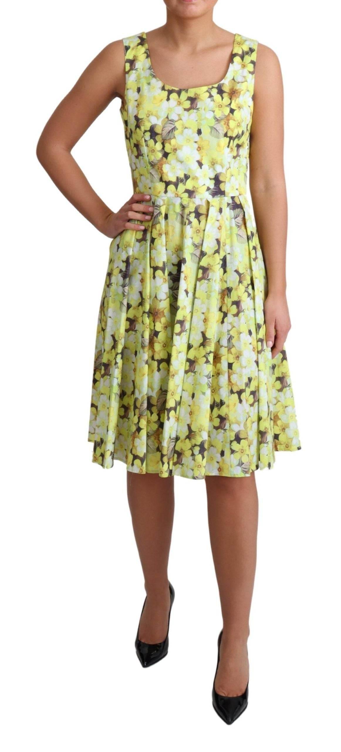 Dolce & Gabbana Yellow Floral Cotton Stretch Gown Dress - Hilstor