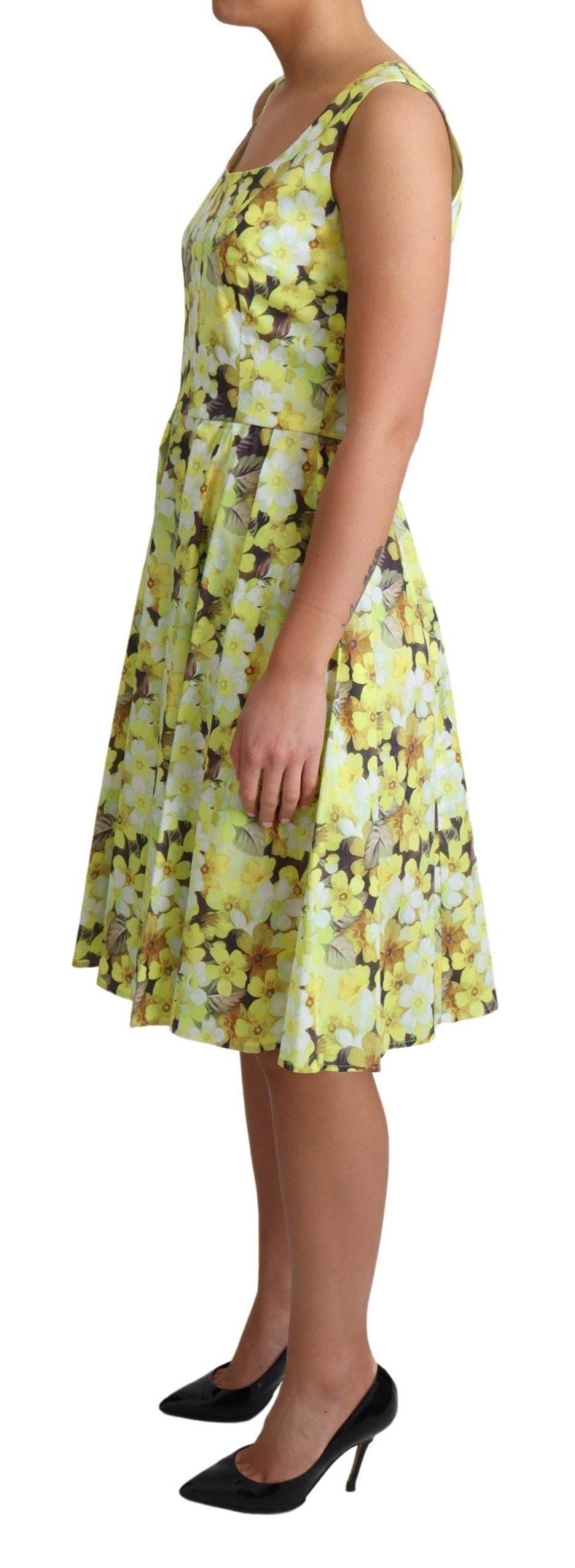Dolce & Gabbana Yellow Floral Cotton Stretch Gown Dress - Hilstor