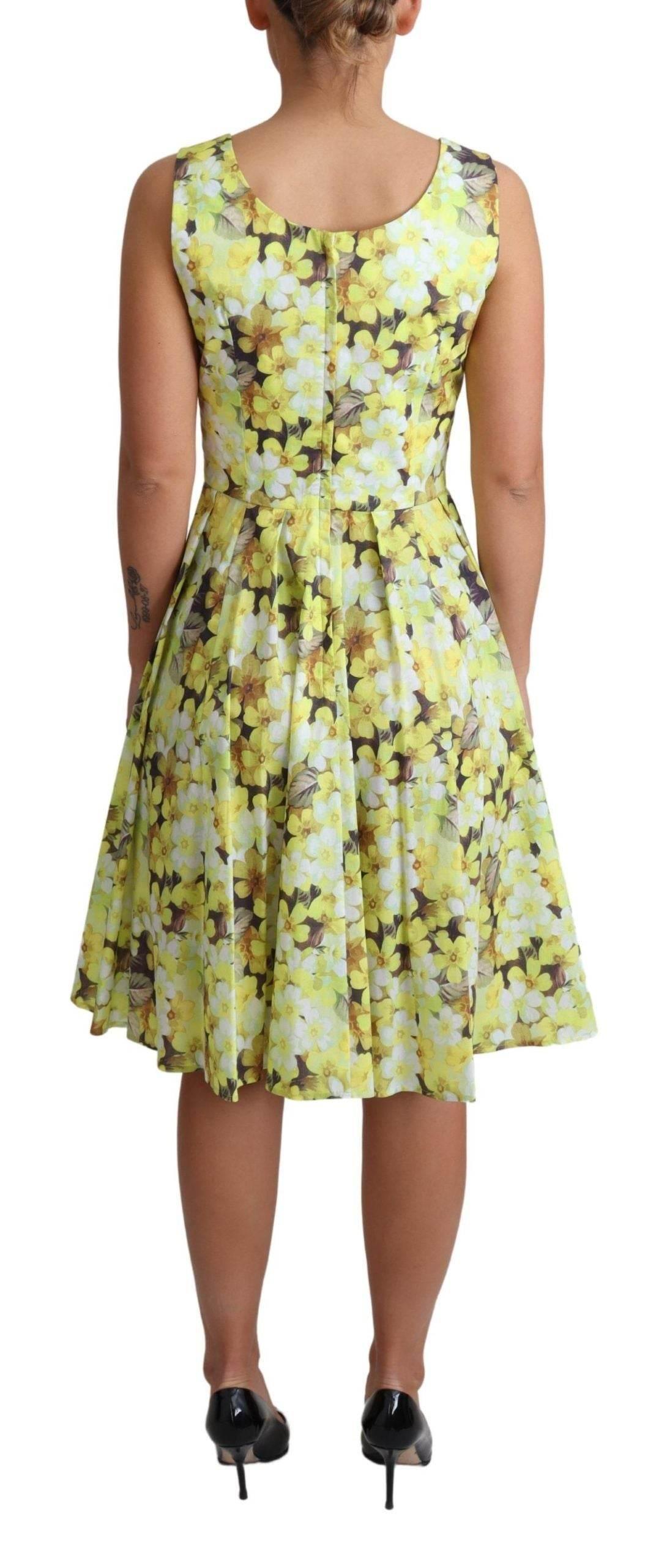 Dolce & Gabbana Yellow Floral Cotton Stretch Gown Dress - Hilstor