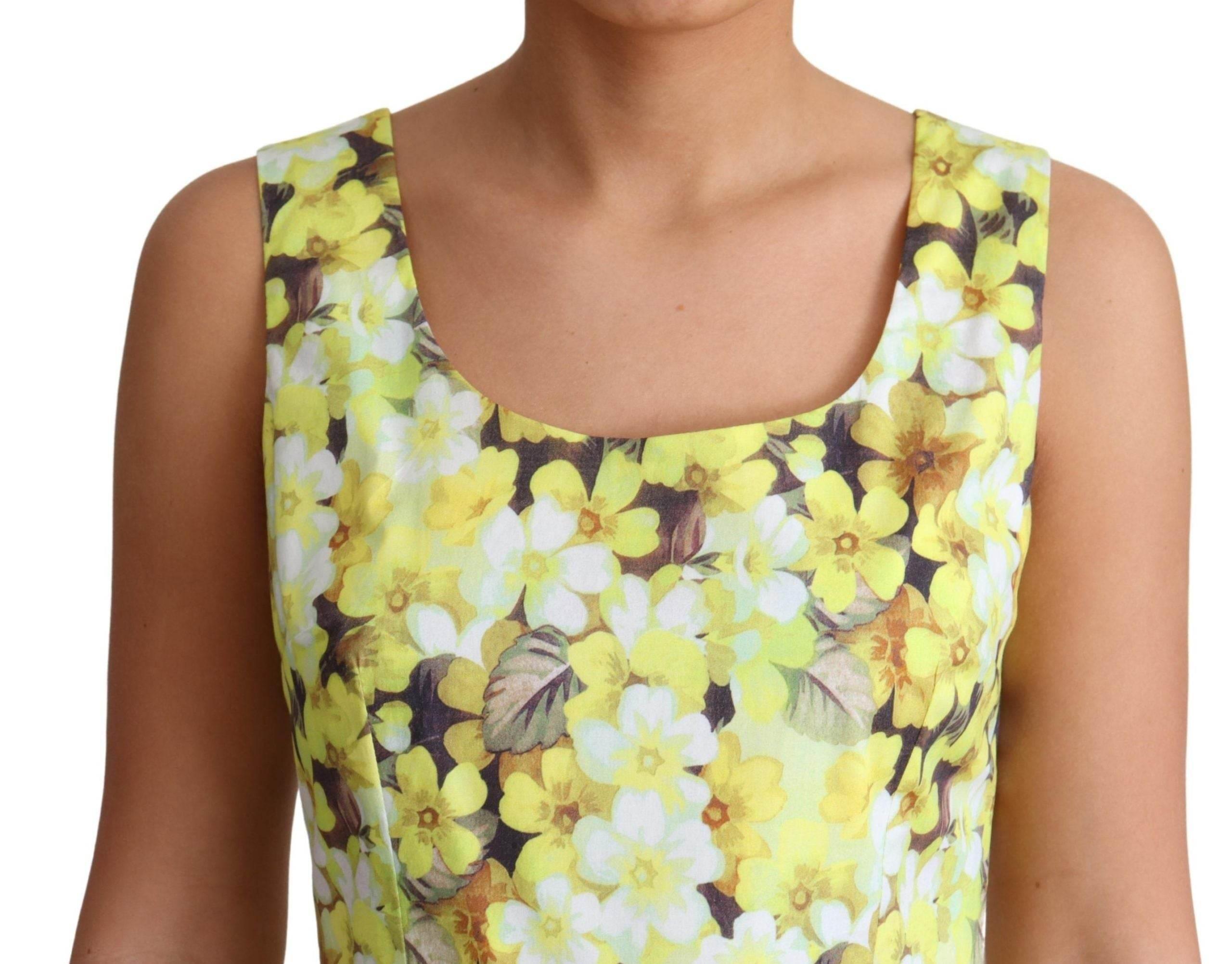 Dolce & Gabbana Yellow Floral Cotton Stretch Gown Dress - Hilstor