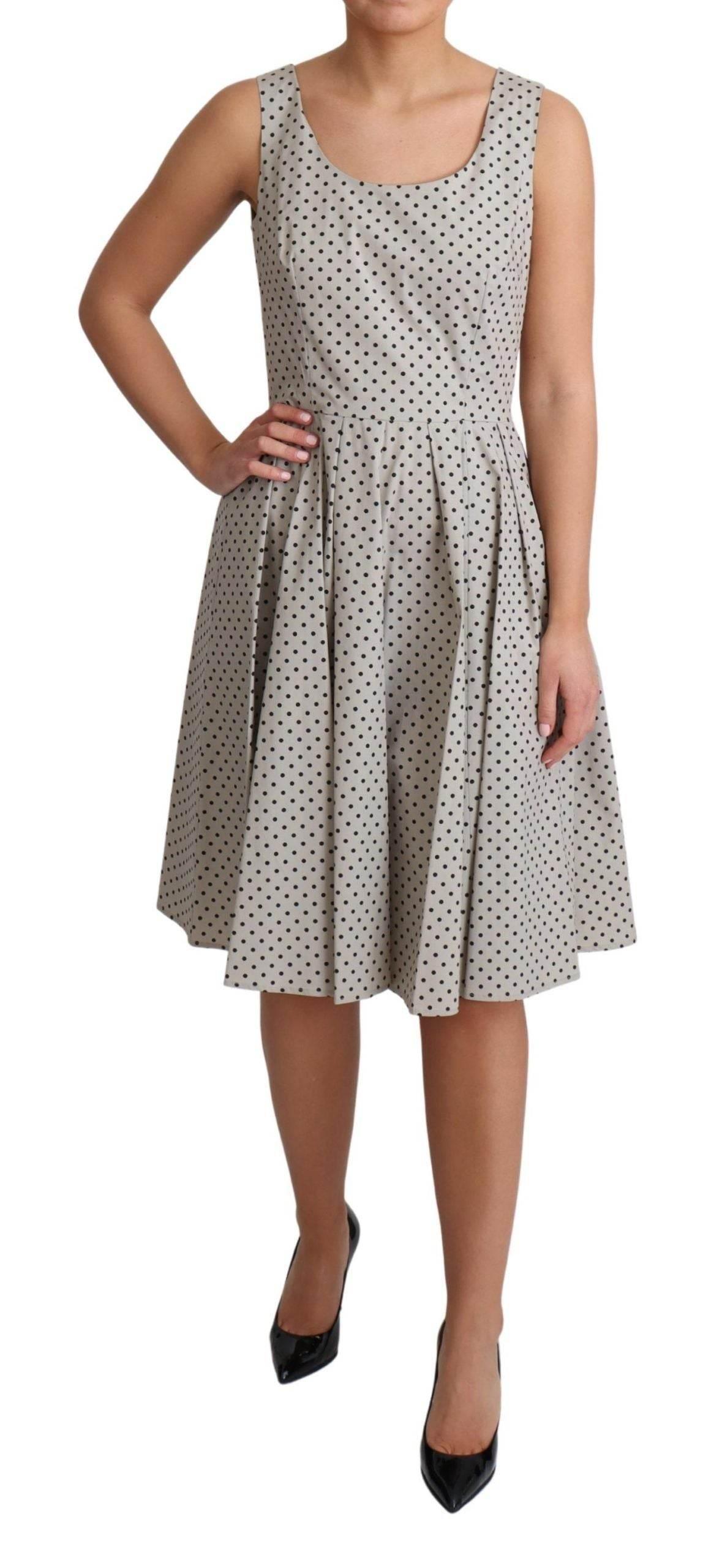 Dolce & Gabbana Beige Polka Dotted Cotton A-Line Dress - Hilstor