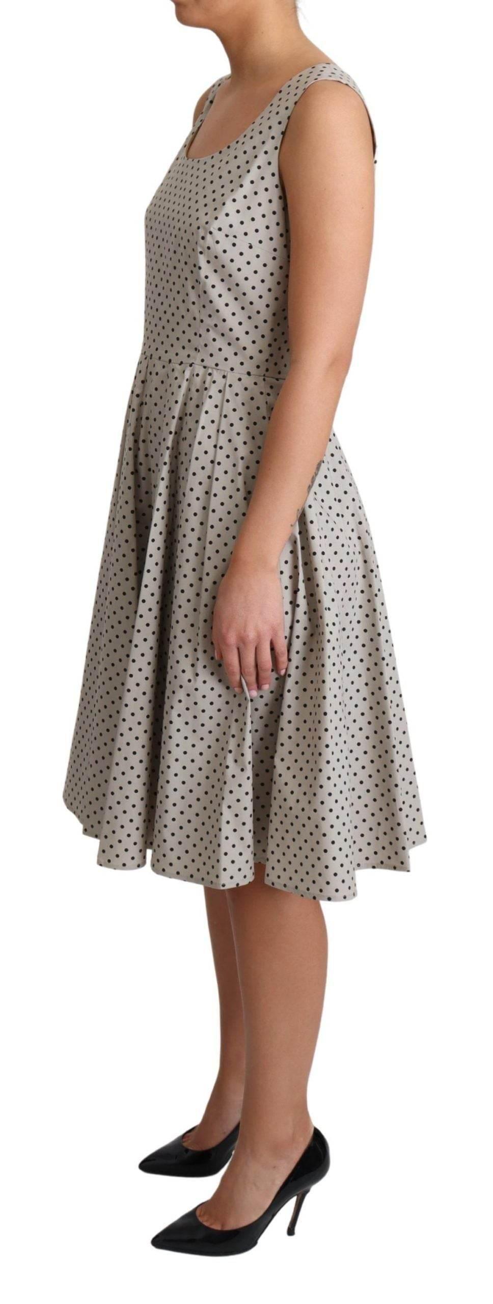 Dolce & Gabbana Beige Polka Dotted Cotton A-Line Dress - Hilstor