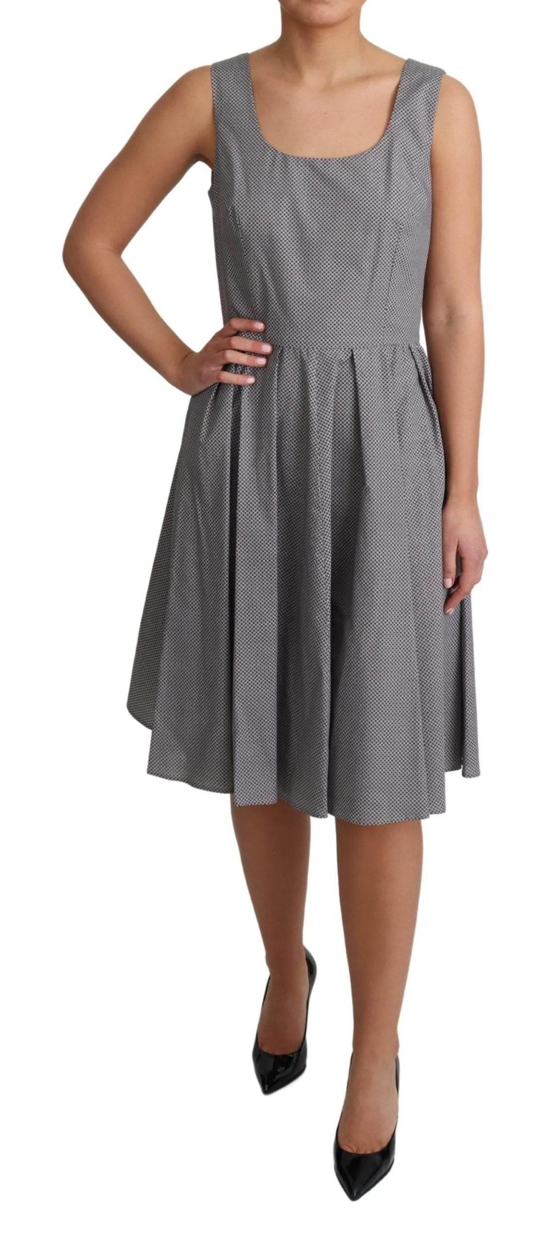 Dolce & Gabbana Blue Beige Geometric Cotton A-Line Dress - Hilstor