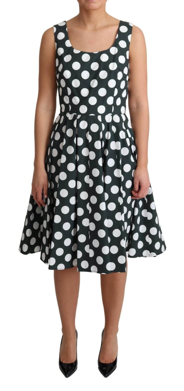 Dolce & Gabbana Green Polka Dotted Cotton A-Line Dress - Hilstor