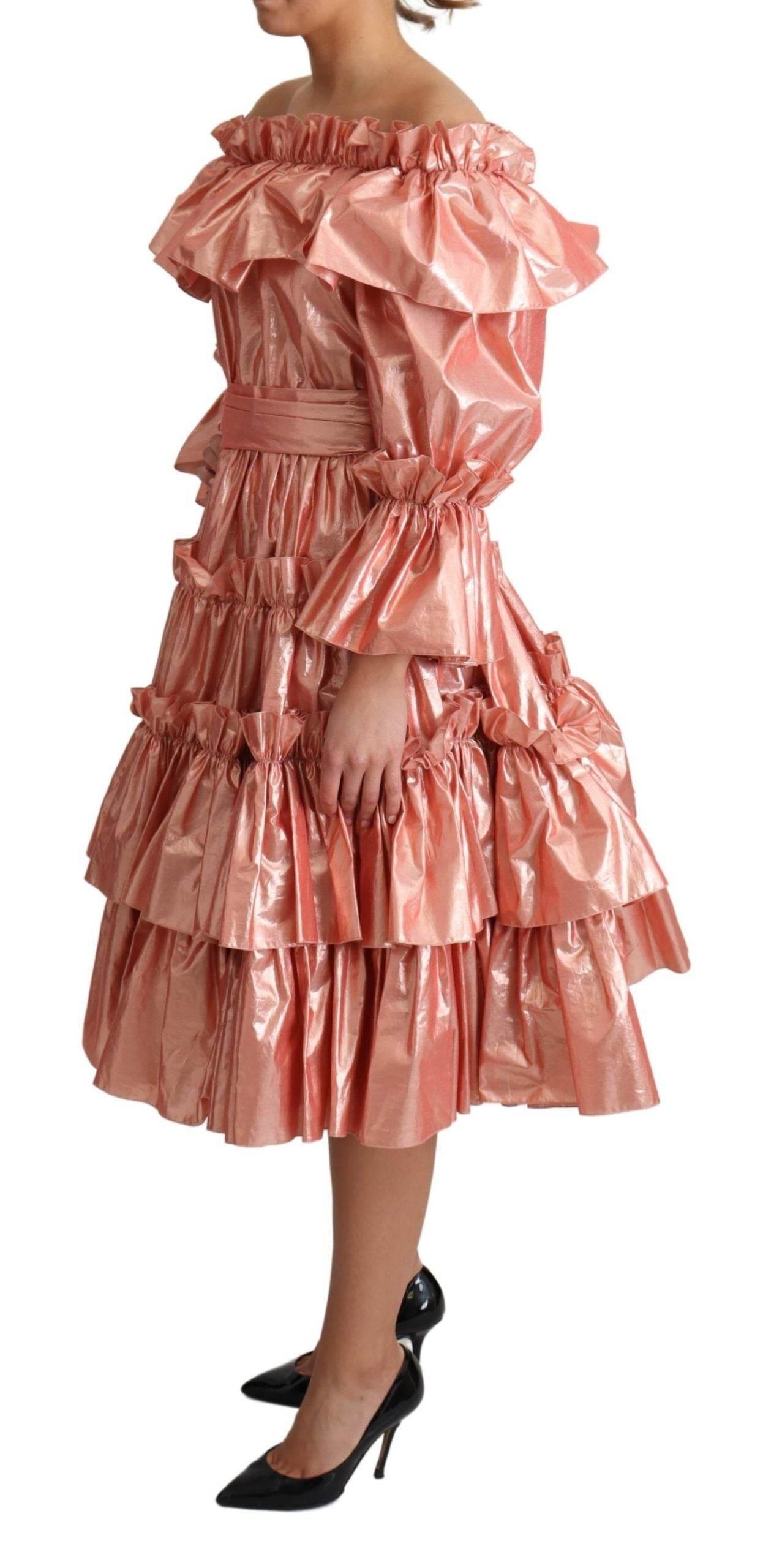 Dolce & Gabbana Pink Metallic Ruffled Gown Elegance - Hilstor