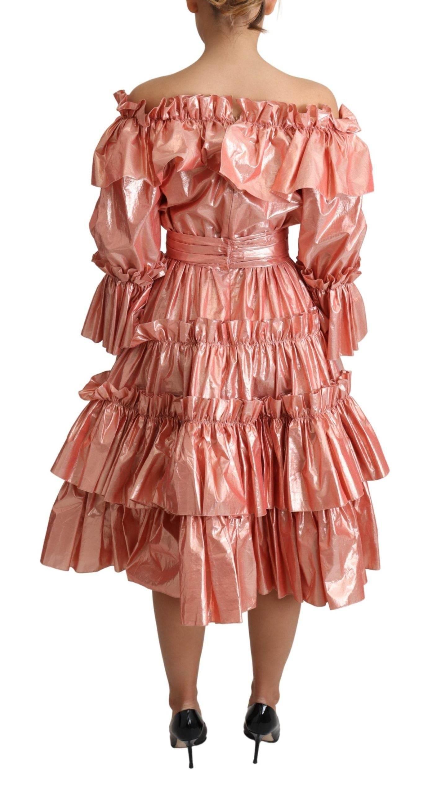 Dolce & Gabbana Pink Metallic Ruffled Gown Elegance - Hilstor