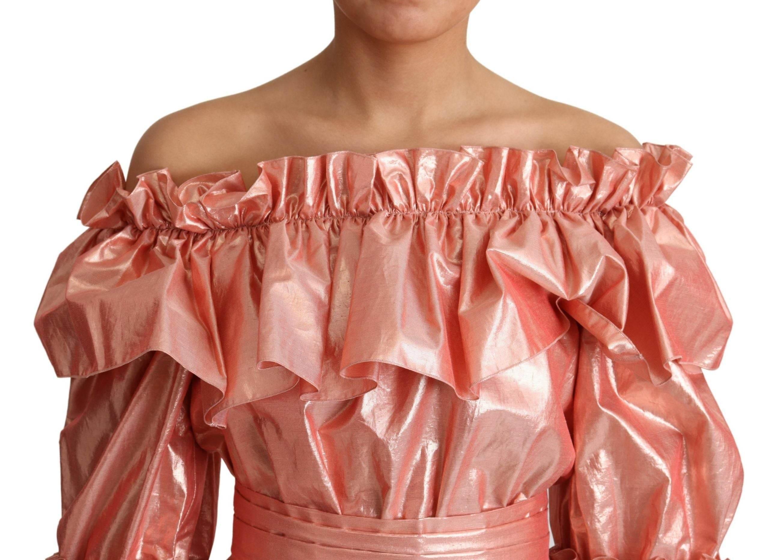 Dolce & Gabbana Pink Metallic Ruffled Gown Elegance - Hilstor