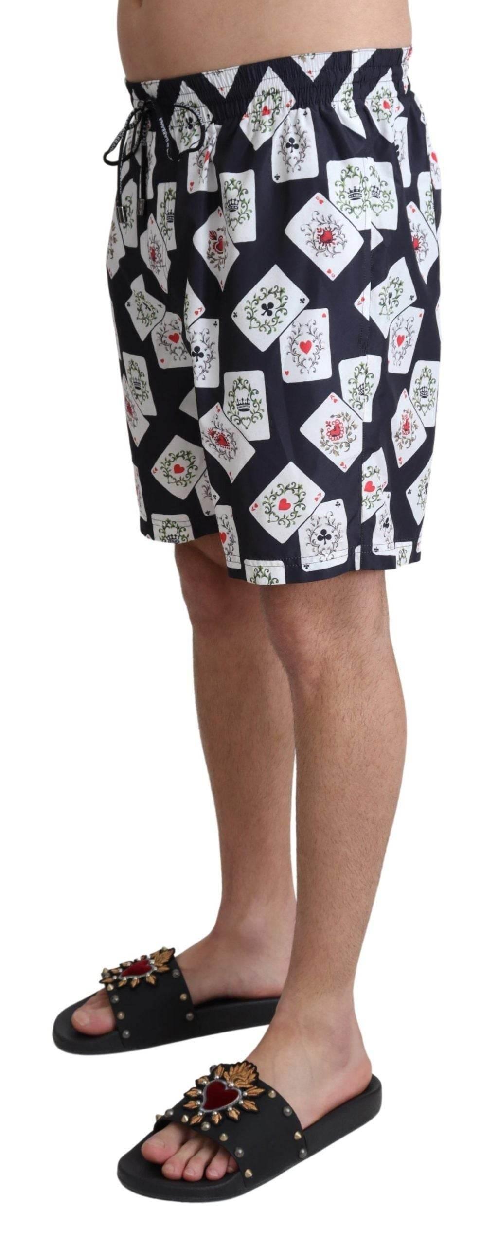 Dolce & Gabbana Black Card Deck Print Beachwear Swimshorts - Hilstor