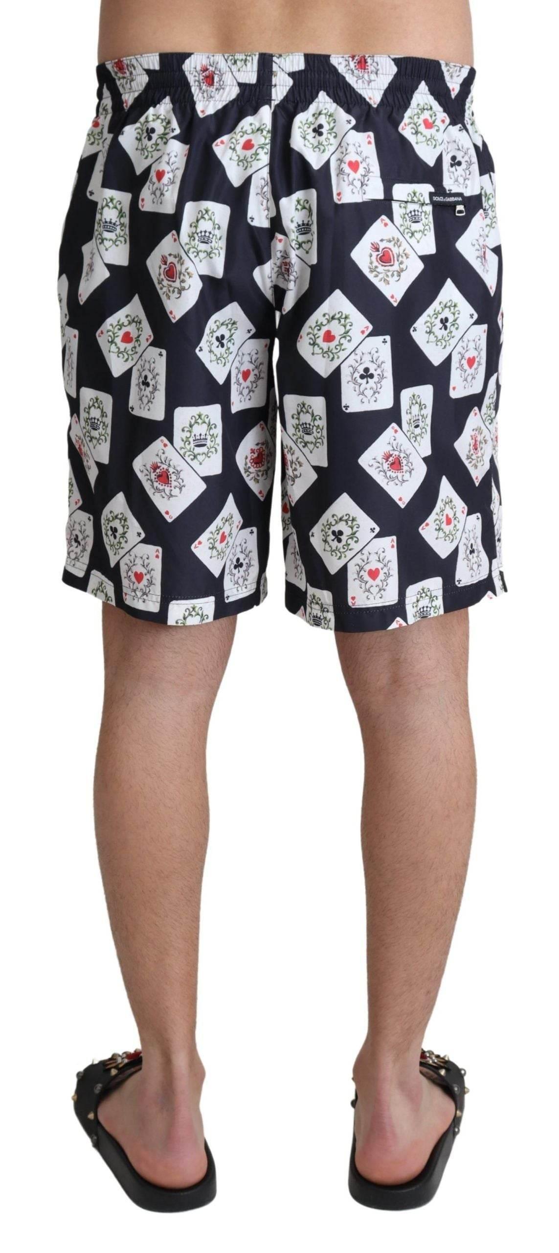 Dolce & Gabbana Black Card Deck Print Beachwear Swimshorts - Hilstor