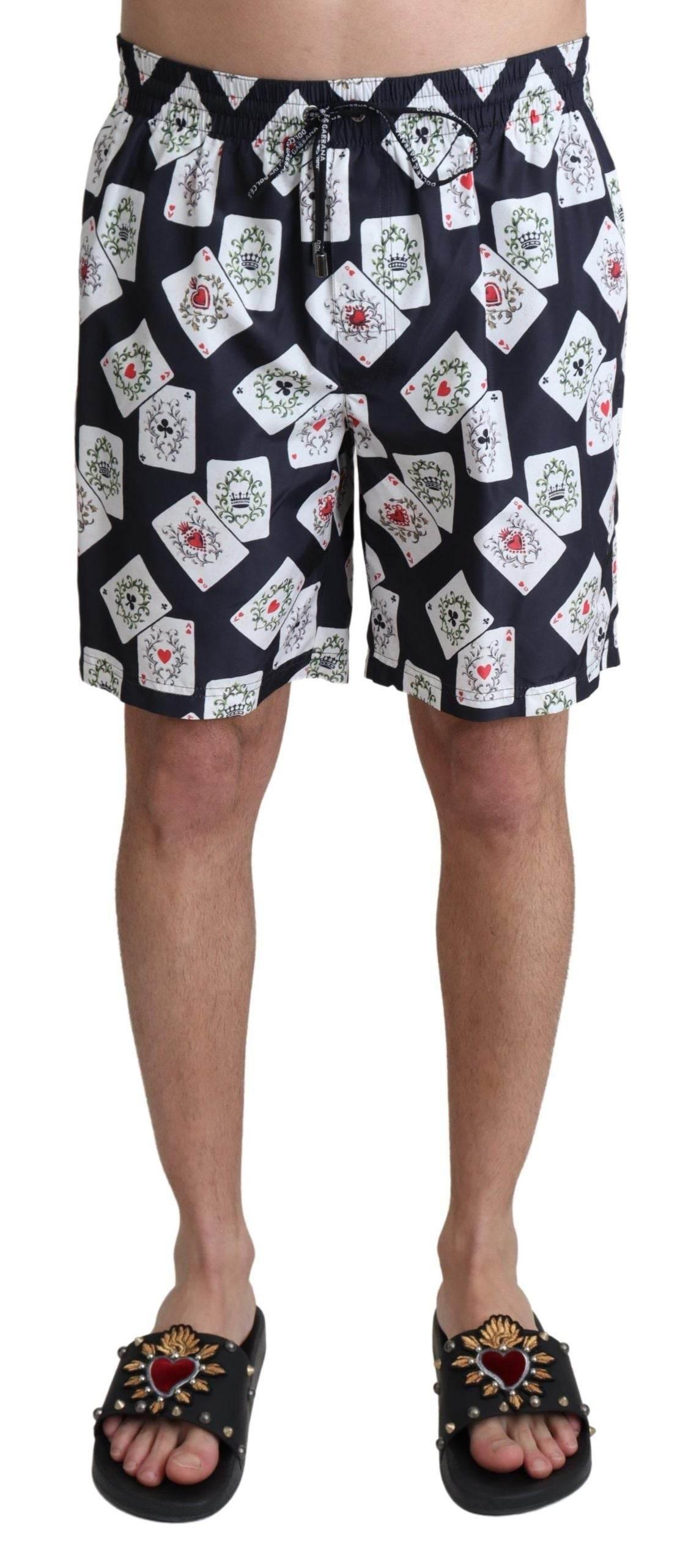 Dolce & Gabbana Black Card Deck Print Beachwear Swimshorts - Hilstor