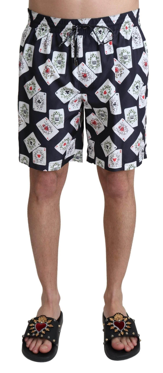 Dolce & Gabbana Black Card Deck Print Beachwear Swimshorts - Hilstor