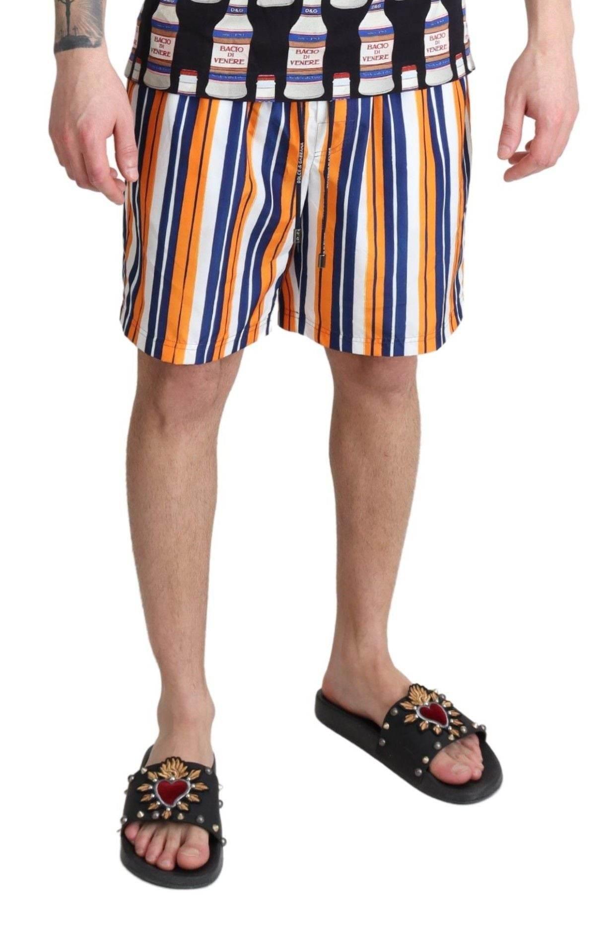 Dolce & Gabbana Multicolor Striped Swim Shorts Trunks - Hilstor
