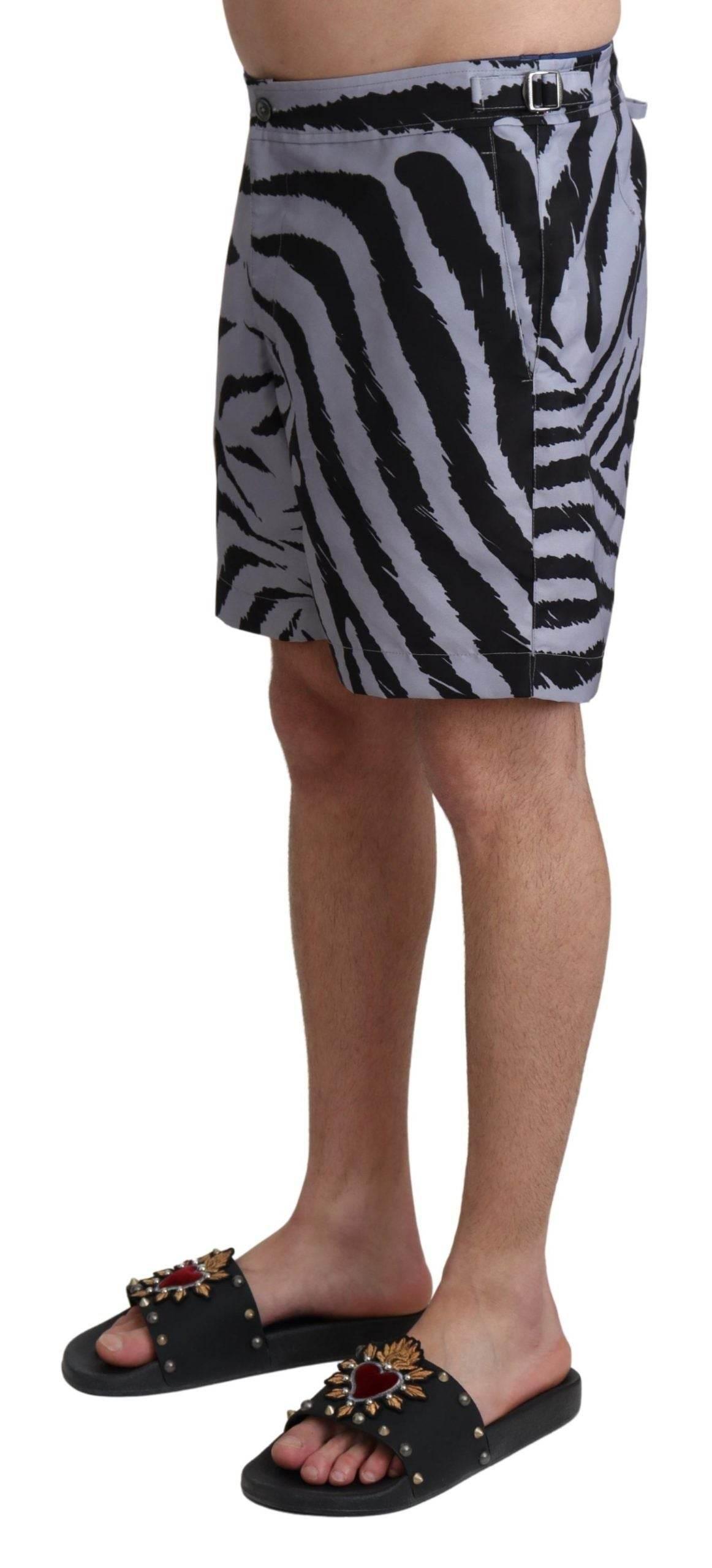 Dolce & Gabbana Gray Zebra Print Beachwear Shorts - Hilstor