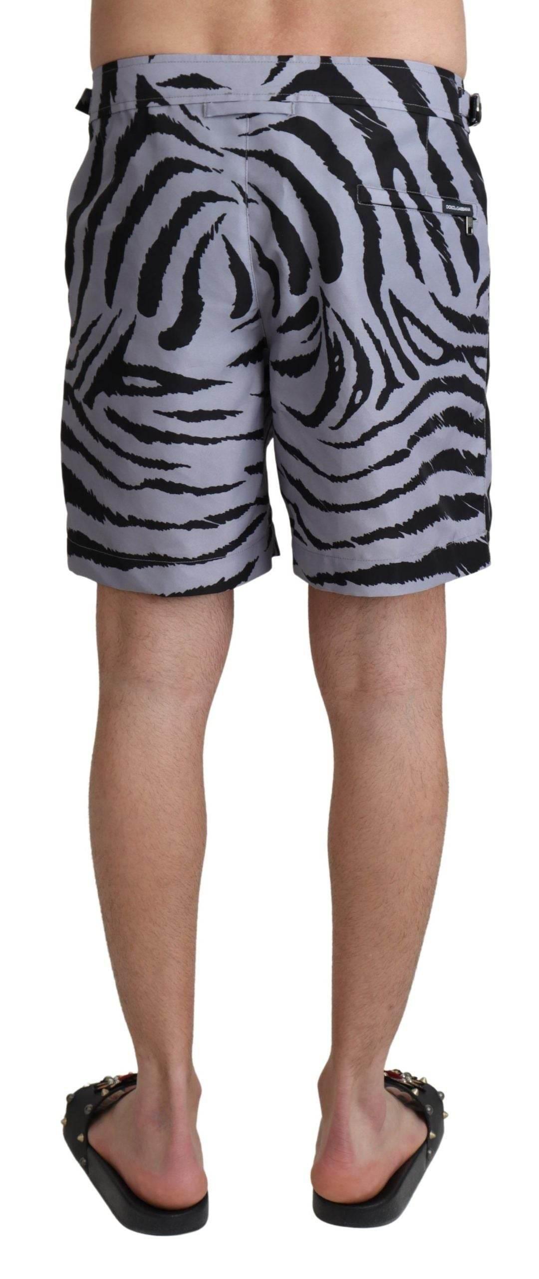 Dolce & Gabbana Gray Zebra Print Beachwear Shorts - Hilstor