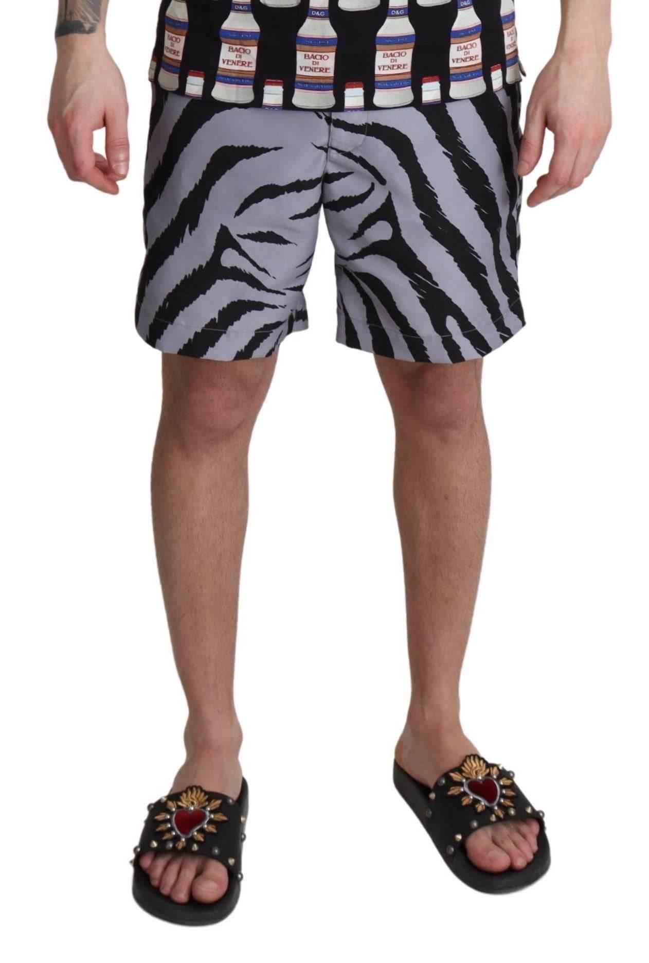 Dolce & Gabbana Gray Zebra Print Beachwear Shorts - Hilstor