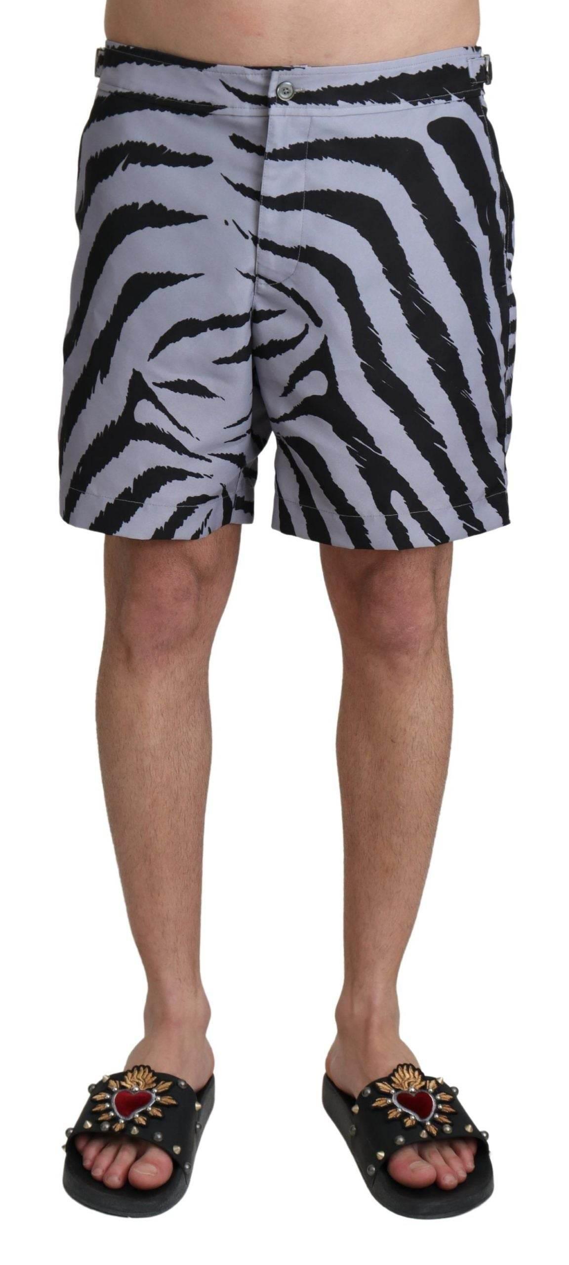 Dolce & Gabbana Gray Zebra Print Beachwear Shorts - Hilstor