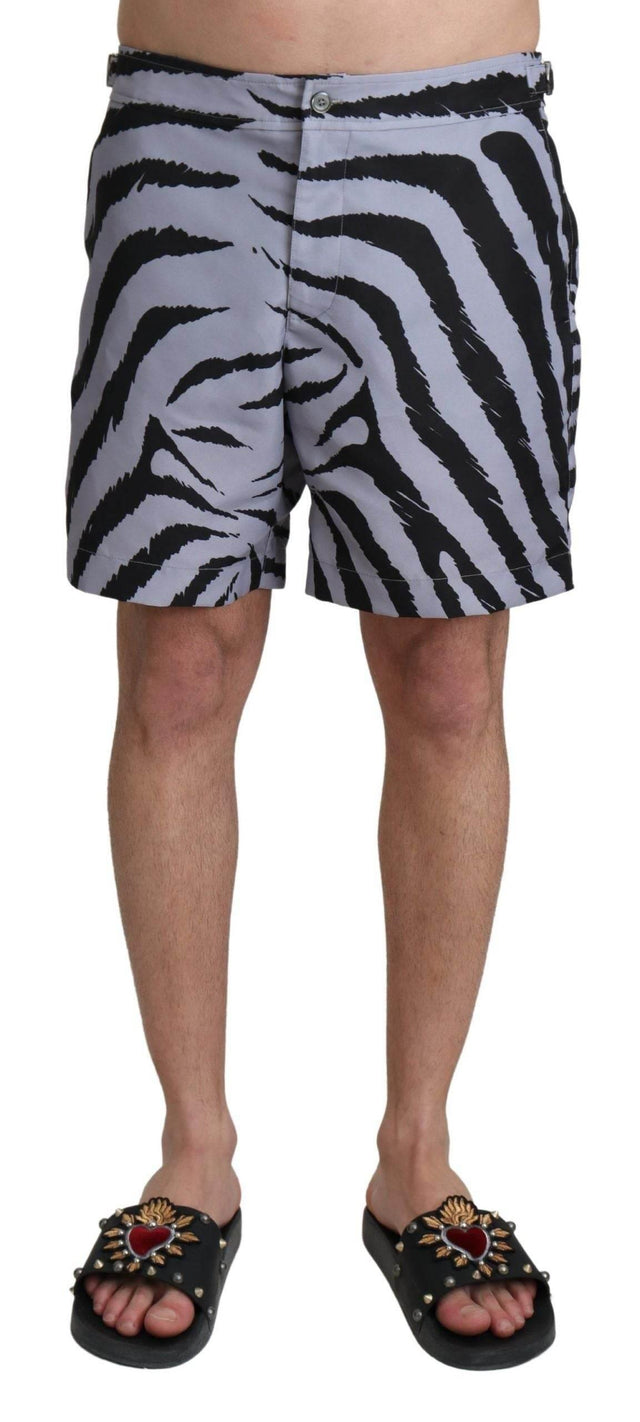 Dolce & Gabbana Gray Zebra Print Beachwear Shorts - Hilstor