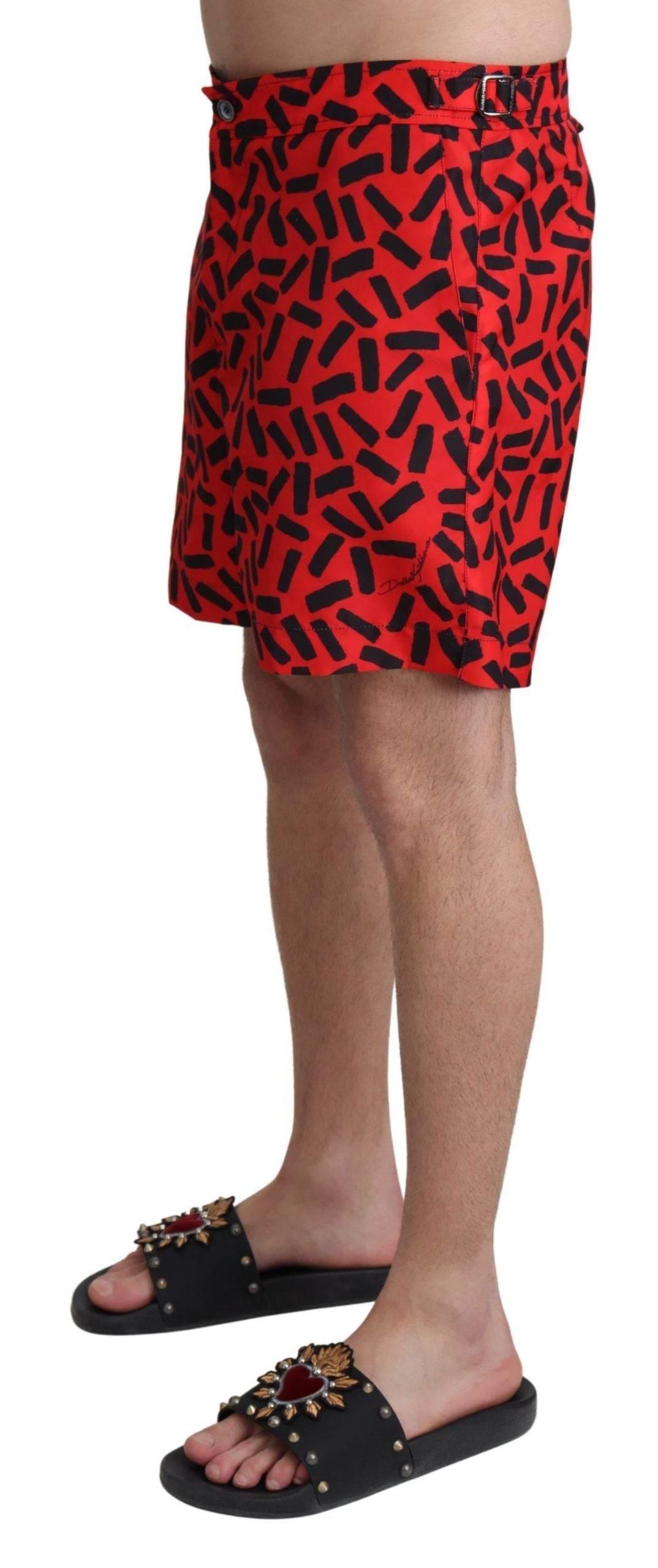 Dolce & Gabbana Red Patterned Beachwear Shorts Swimwear - Hilstor