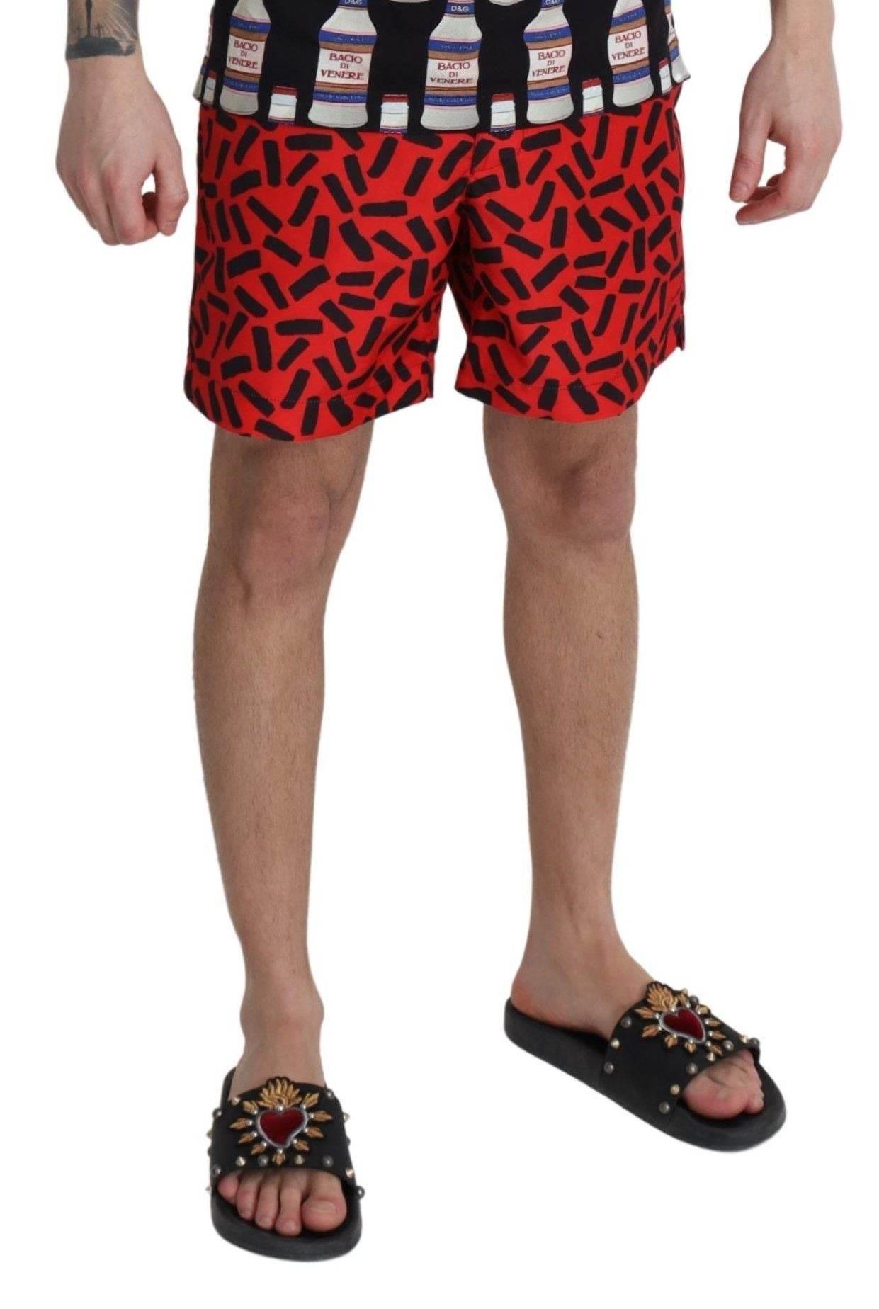 Dolce & Gabbana Red Patterned Beachwear Shorts Swimwear - Hilstor
