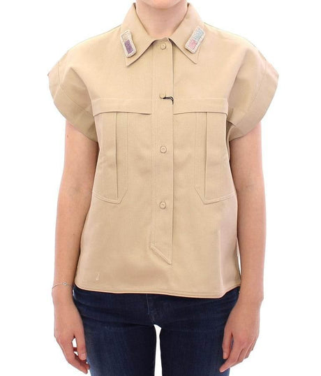 Andrea Incontri Beige Sleeveless Blouse Top - Hilstor