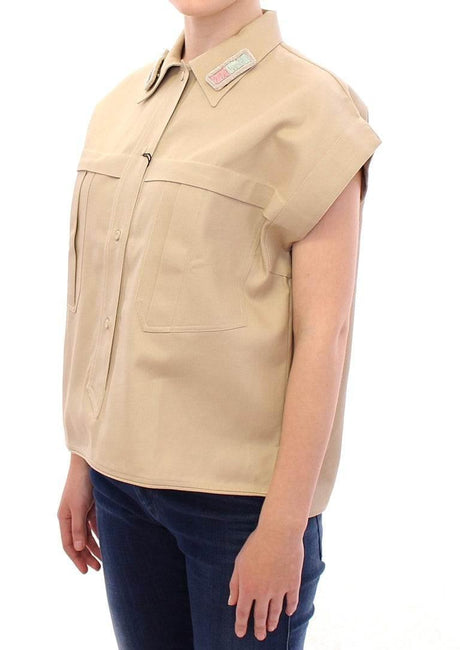Andrea Incontri Beige Sleeveless Blouse Top - Hilstor