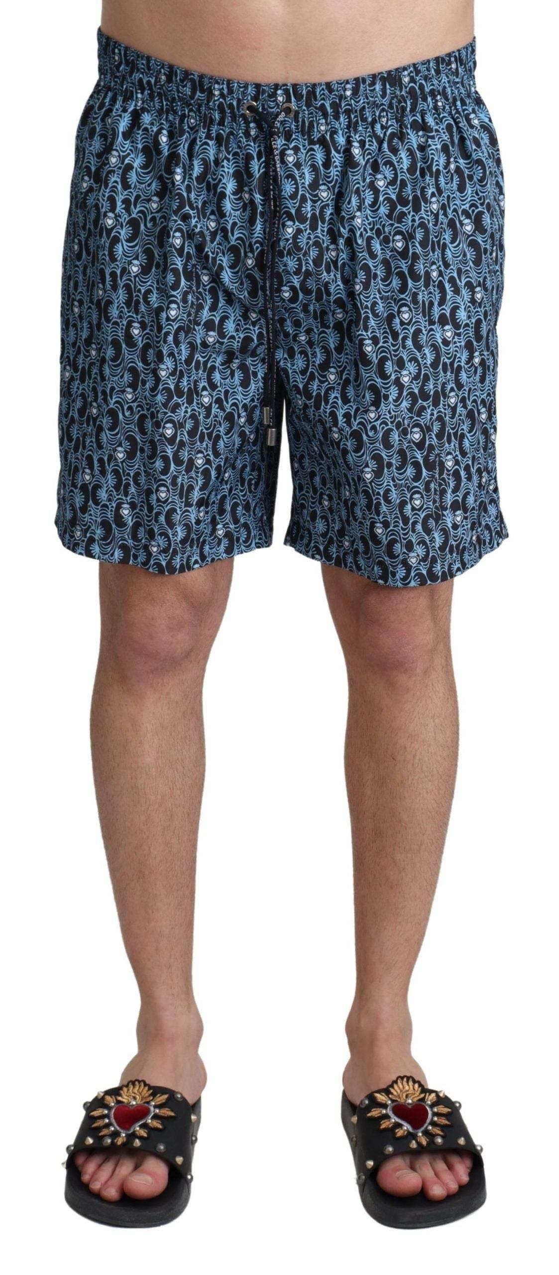 Dolce & Gabbana Blue Patterned Print Beachwear Shorts Swimwear - Hilstor