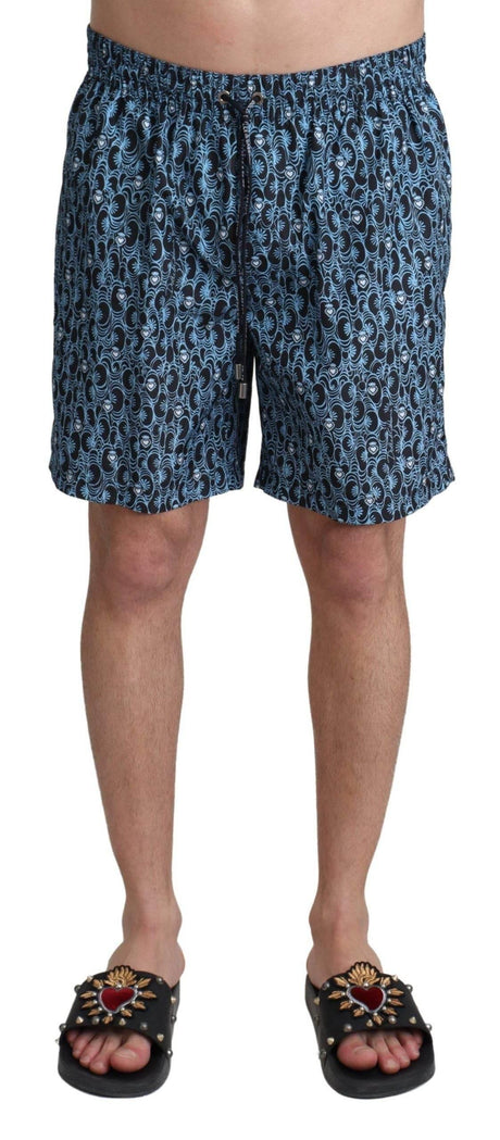 Dolce & Gabbana Blue Patterned Print Beachwear Shorts Swimwear - Hilstor