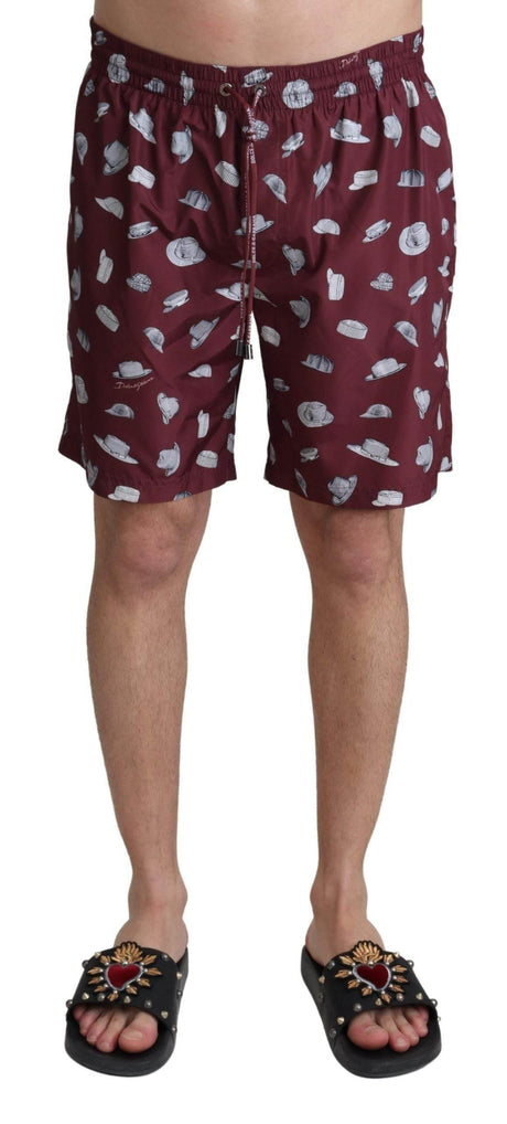 Dolce & Gabbana Maroon Hats Print Beachwear Shorts Swimwear - Hilstor