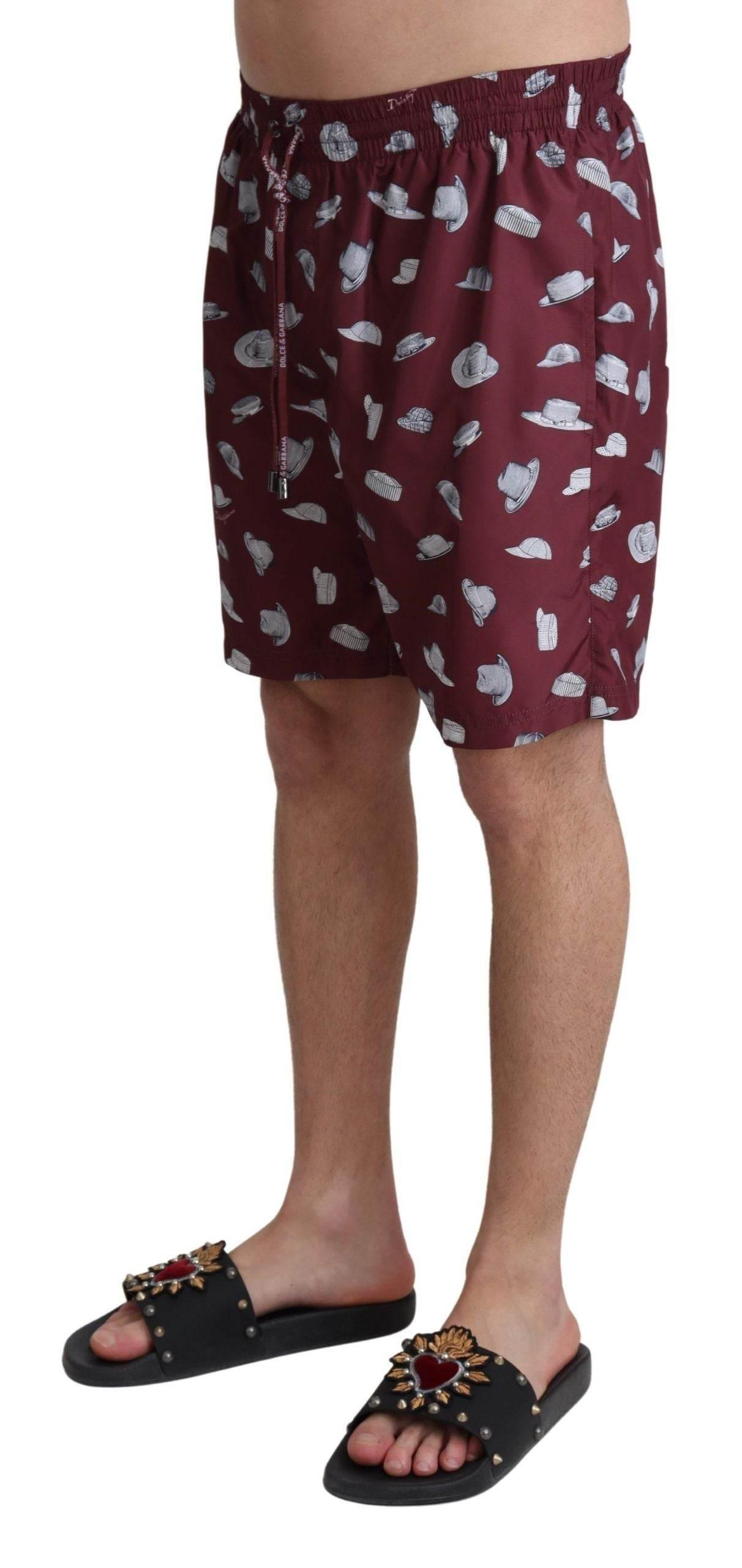 Dolce & Gabbana Maroon Hats Print Beachwear Shorts Swimwear - Hilstor