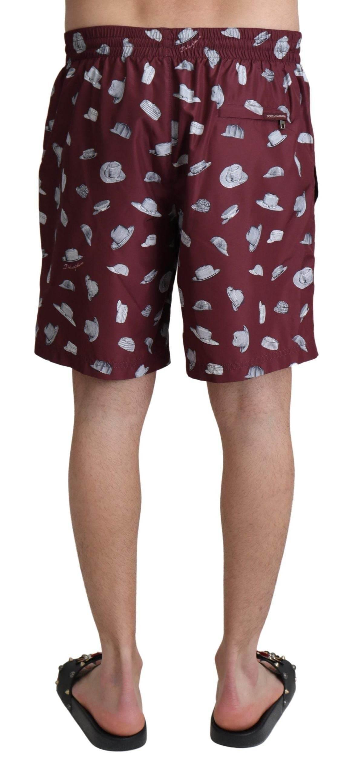 Dolce & Gabbana Maroon Hats Print Beachwear Shorts Swimwear - Hilstor