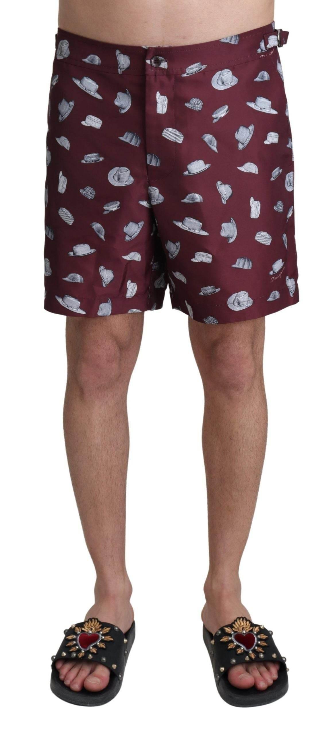 Dolce & Gabbana Maroon Hats Print Beachwear Shorts Swimwear - Hilstor