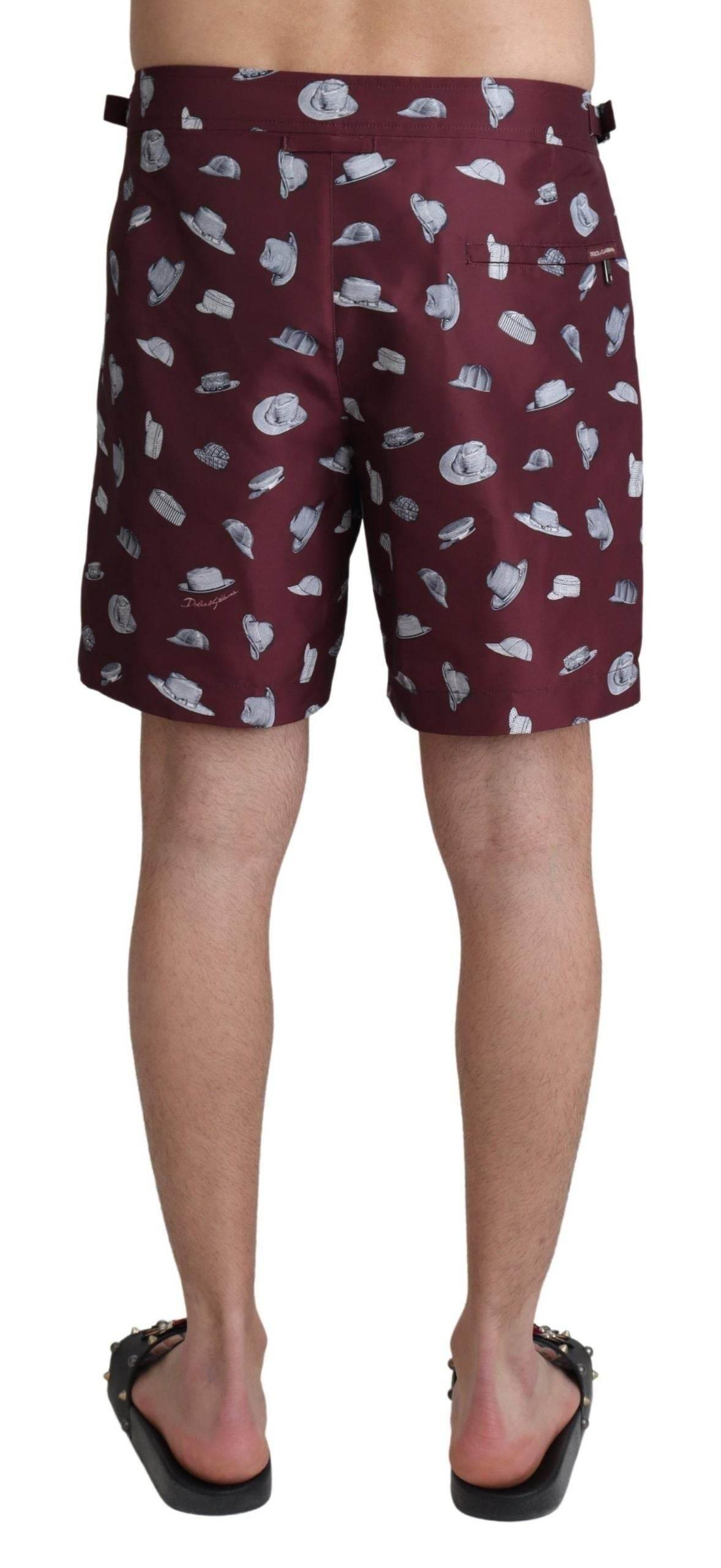Dolce & Gabbana Maroon Hats Print Beachwear Shorts Swimwear - Hilstor
