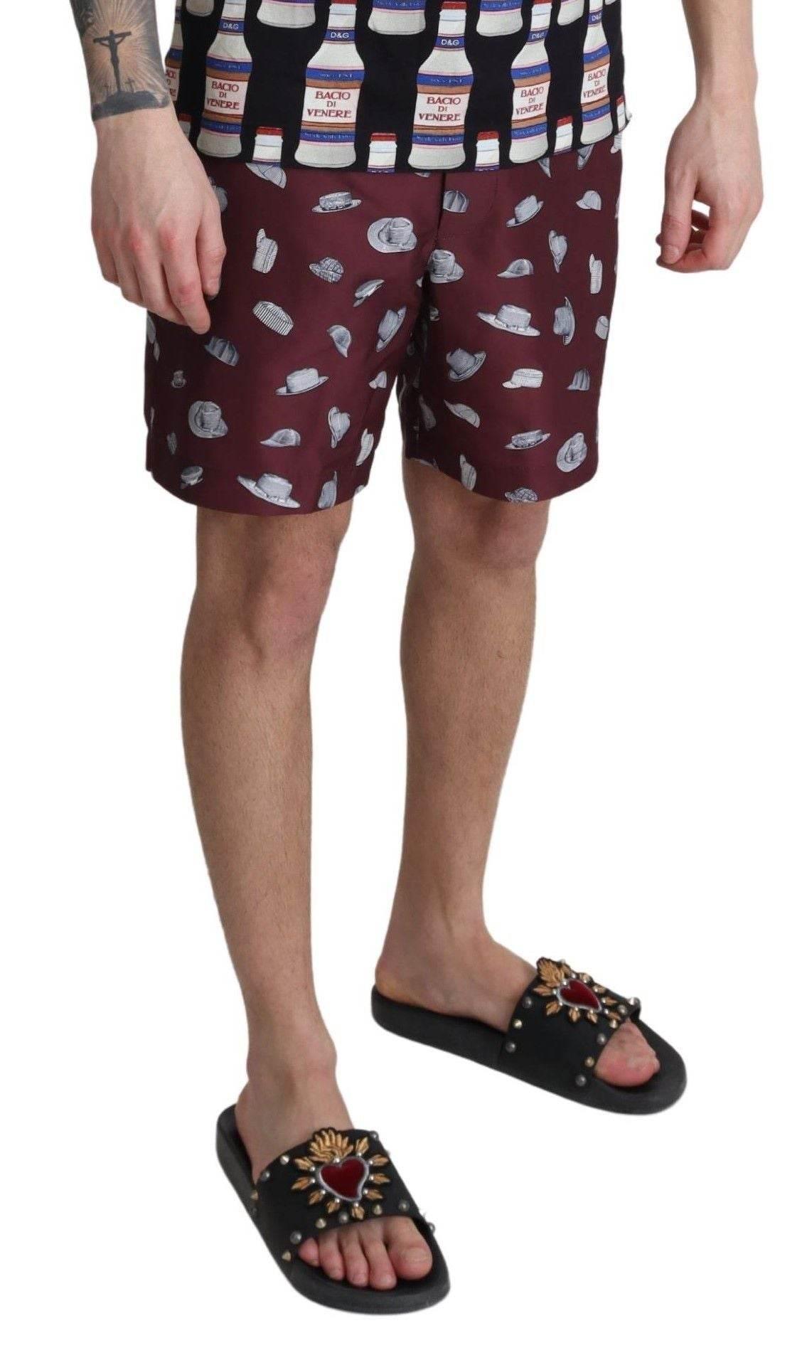 Dolce & Gabbana Maroon Hats Print Beachwear Shorts Swimwear - Hilstor