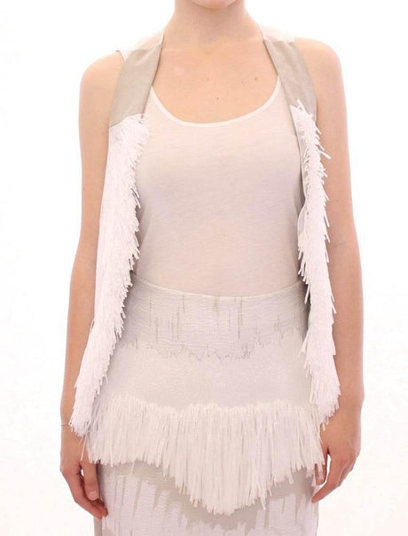 Arzu Kaprol White Lashes Open Back Vest Jacket - Hilstor