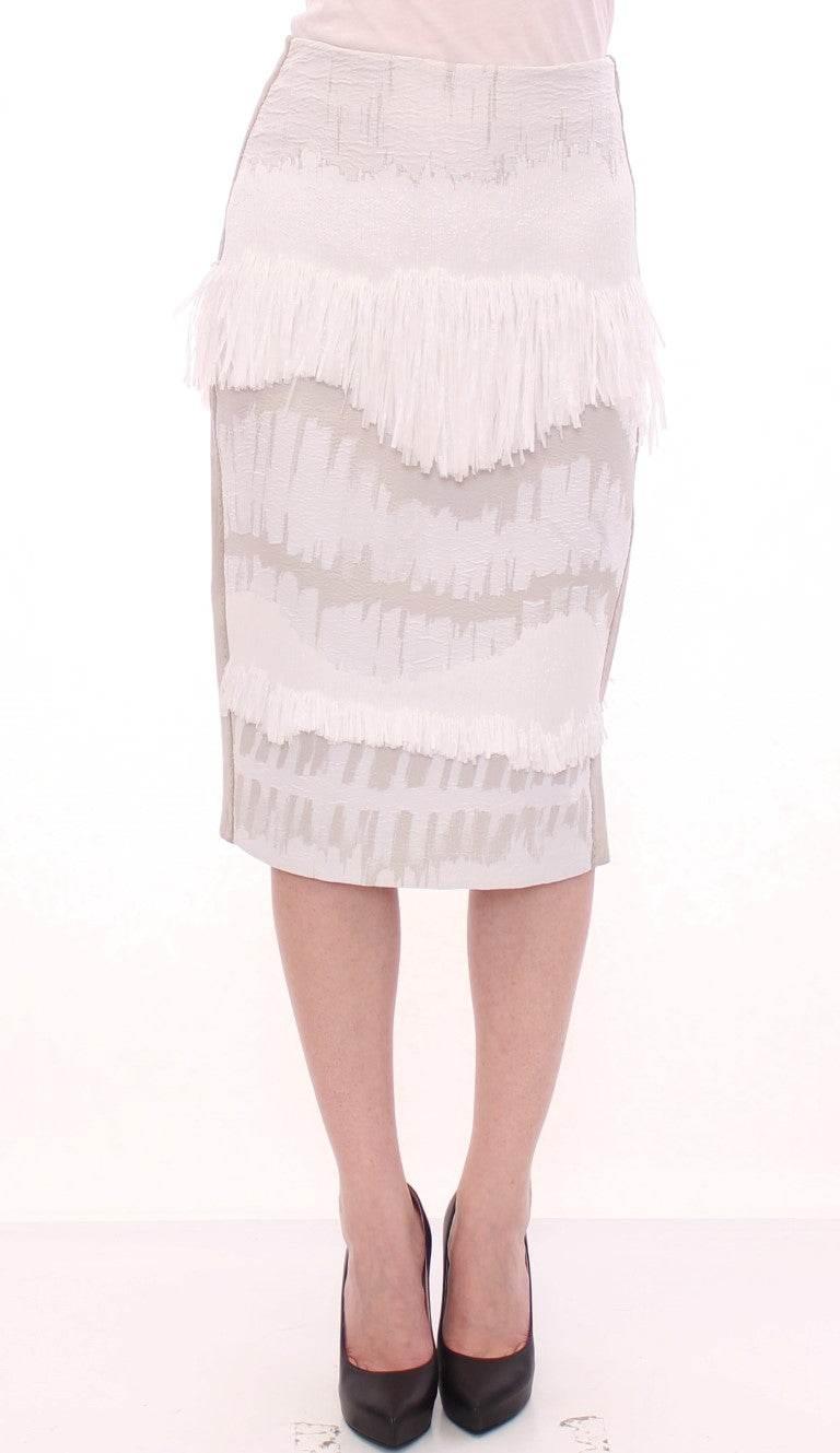 Arzu Kaprol Elegant Pencil Skirt in White and Gray Tones
