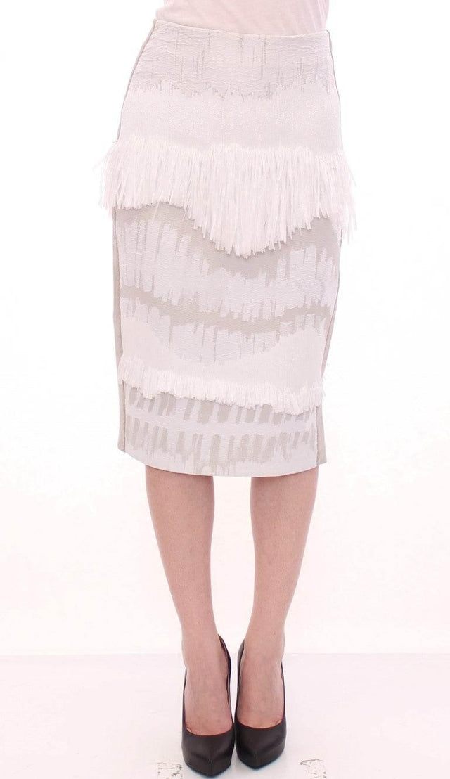 Arzu Kaprol Elegant Pencil Skirt in White and Gray Tones - Hilstor