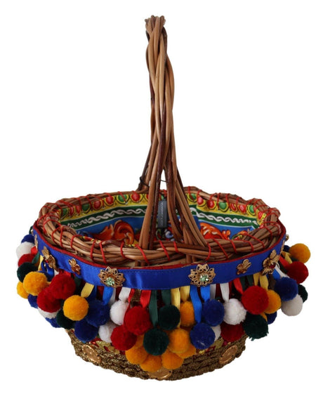 Dolce & Gabbana Multicolor Cotton Embellished Agnese Basket Tote Bag - Hilstor