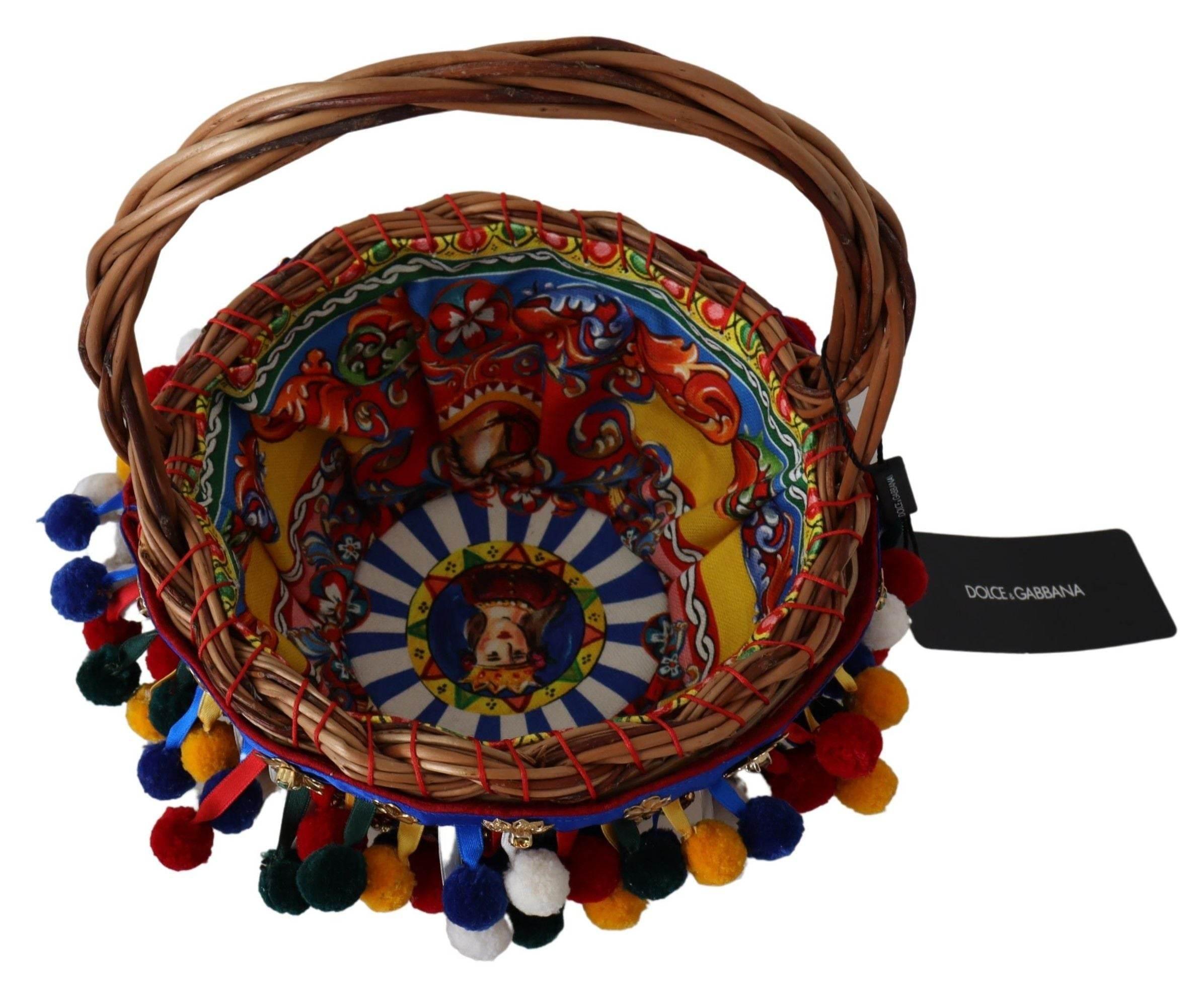 Dolce & Gabbana Multicolor Cotton Embellished Agnese Basket Tote Bag - Hilstor