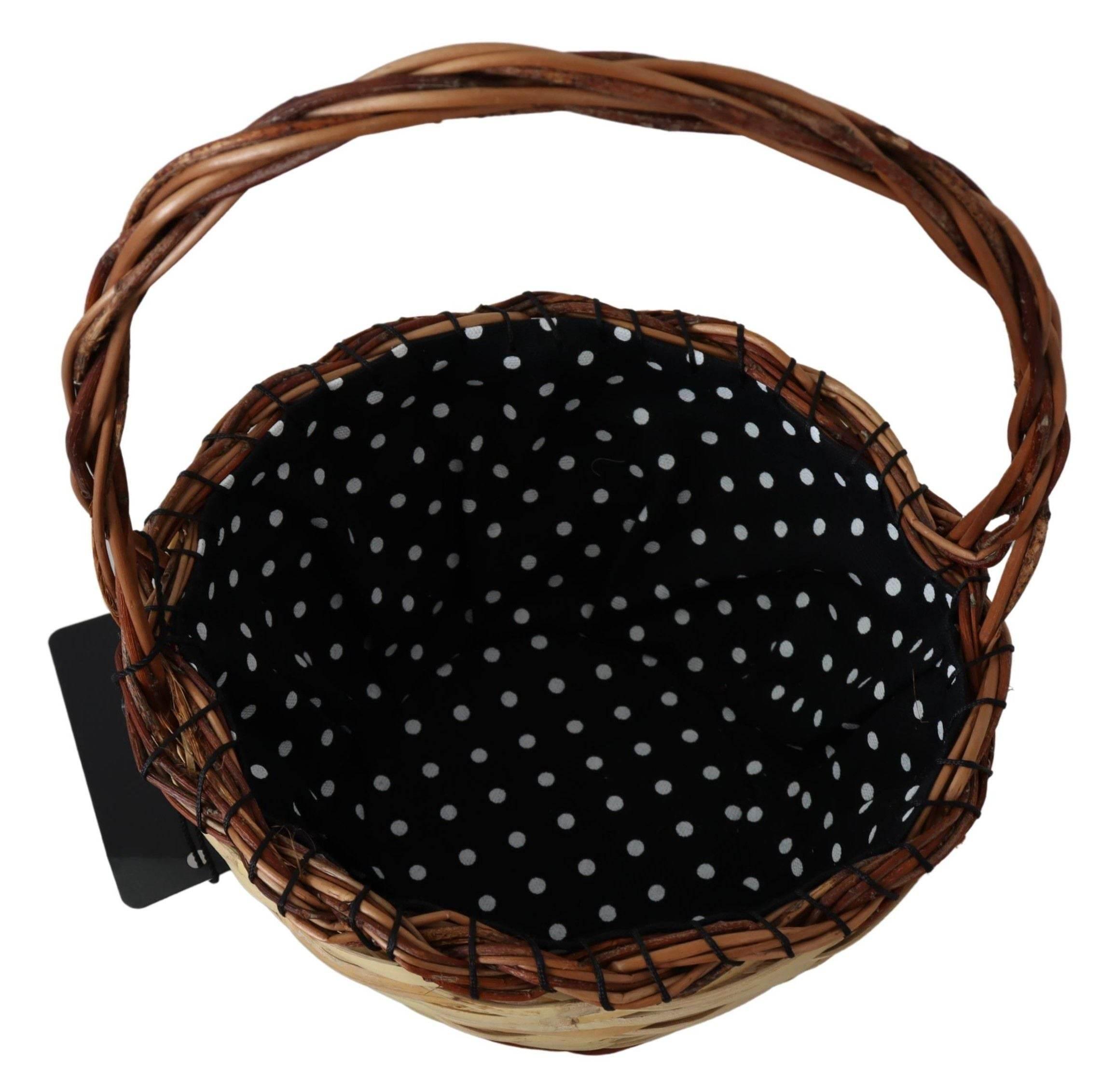 Dolce & Gabbana Beige Wood Wicker Rattan Basket Tote Bag - Hilstor