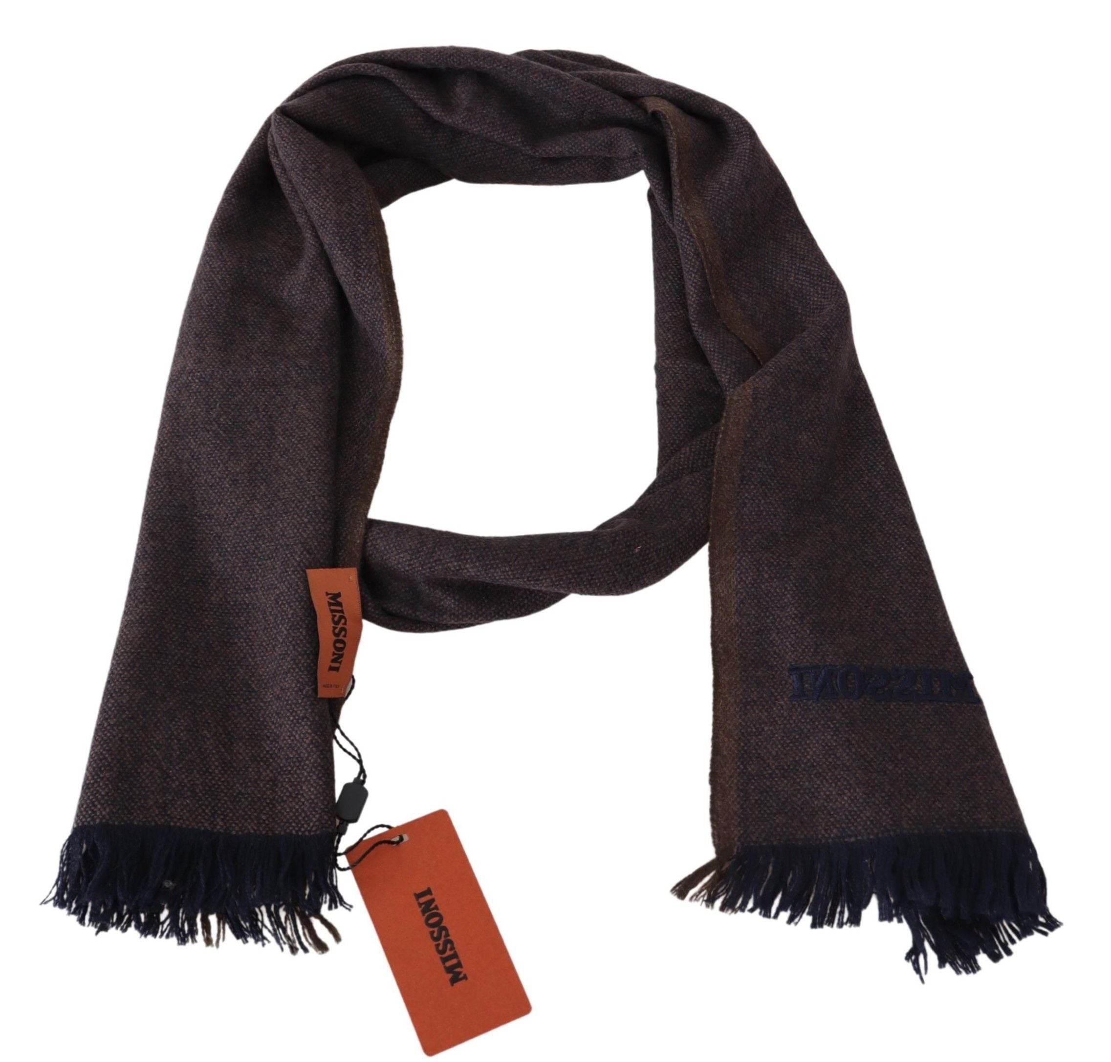 Missoni Brown 100% Cashmere Unisex Neck Wrap Fringes Scarf - Hilstor