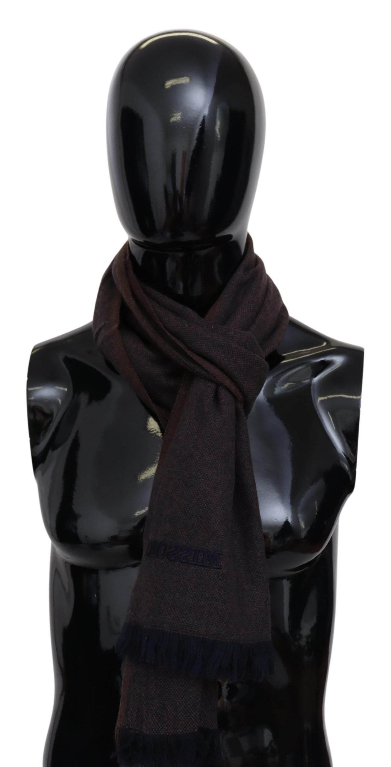 Missoni Brown 100% Cashmere Unisex Neck Wrap Fringes Scarf - Hilstor