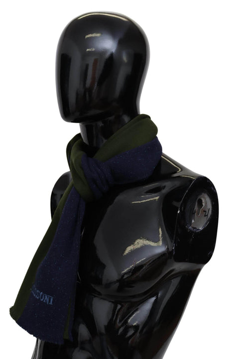 Missoni Green Striped Wool Unisex Neck Wrap Shawl Blue - Hilstor