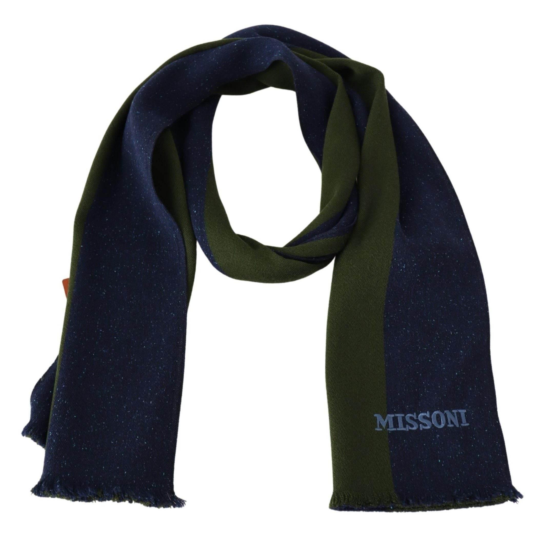 Missoni Green Striped Wool Unisex Neck Wrap Shawl Blue - Hilstor