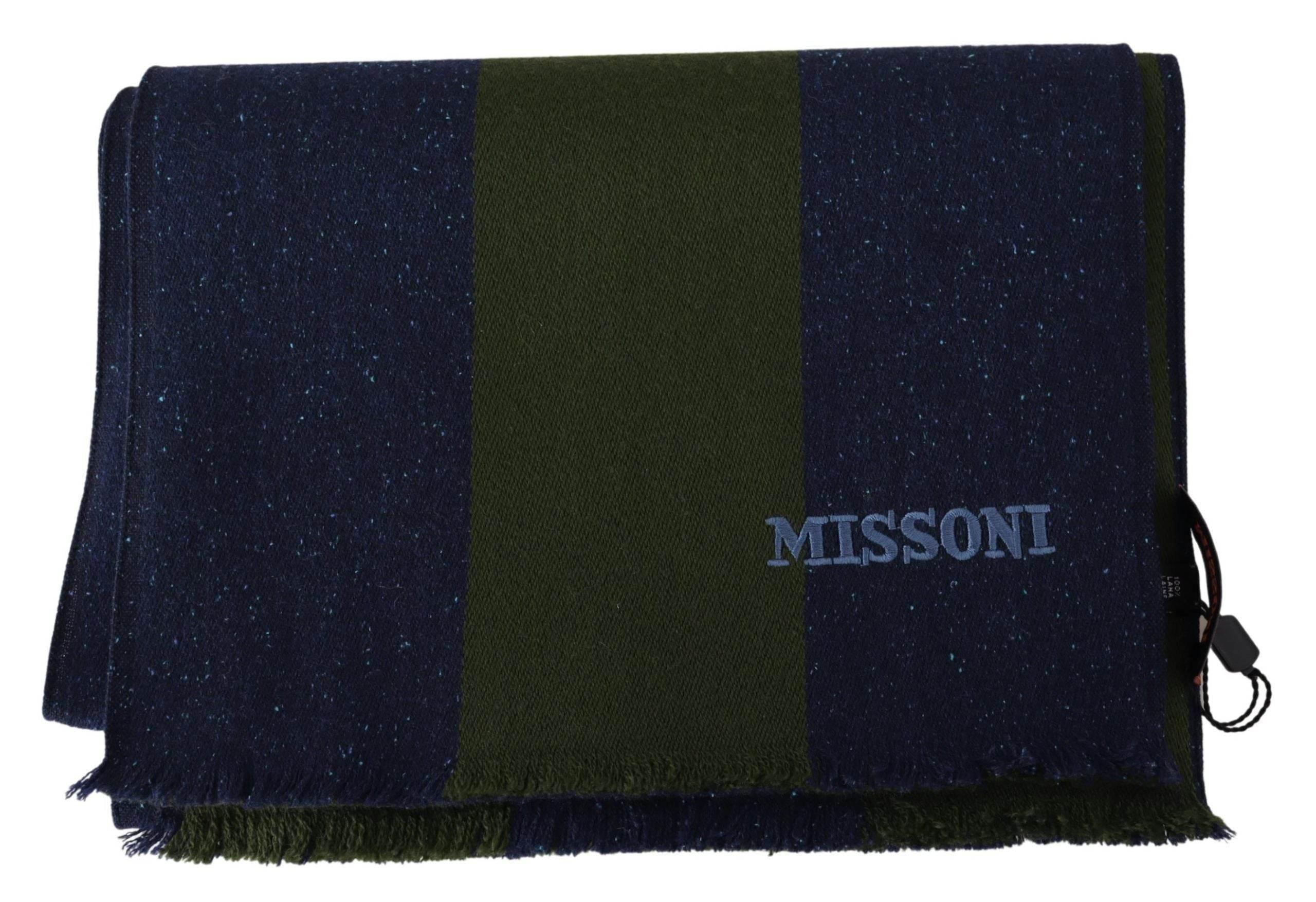 Missoni Green Striped Wool Unisex Neck Wrap Shawl Blue - Hilstor