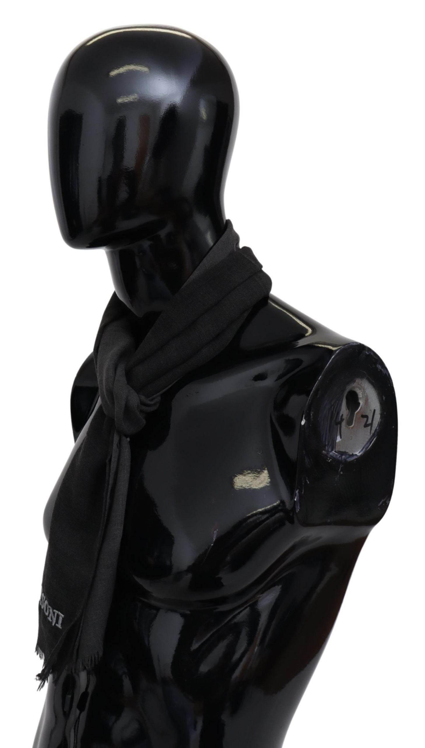 Missoni Gray Wool Unisex Neck Wrap Shawl Fringes Logo Scarf - Hilstor