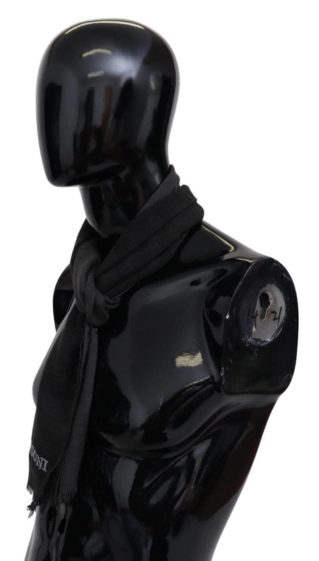 Missoni Gray Wool Unisex Neck Wrap Shawl Fringes Logo Scarf - Hilstor