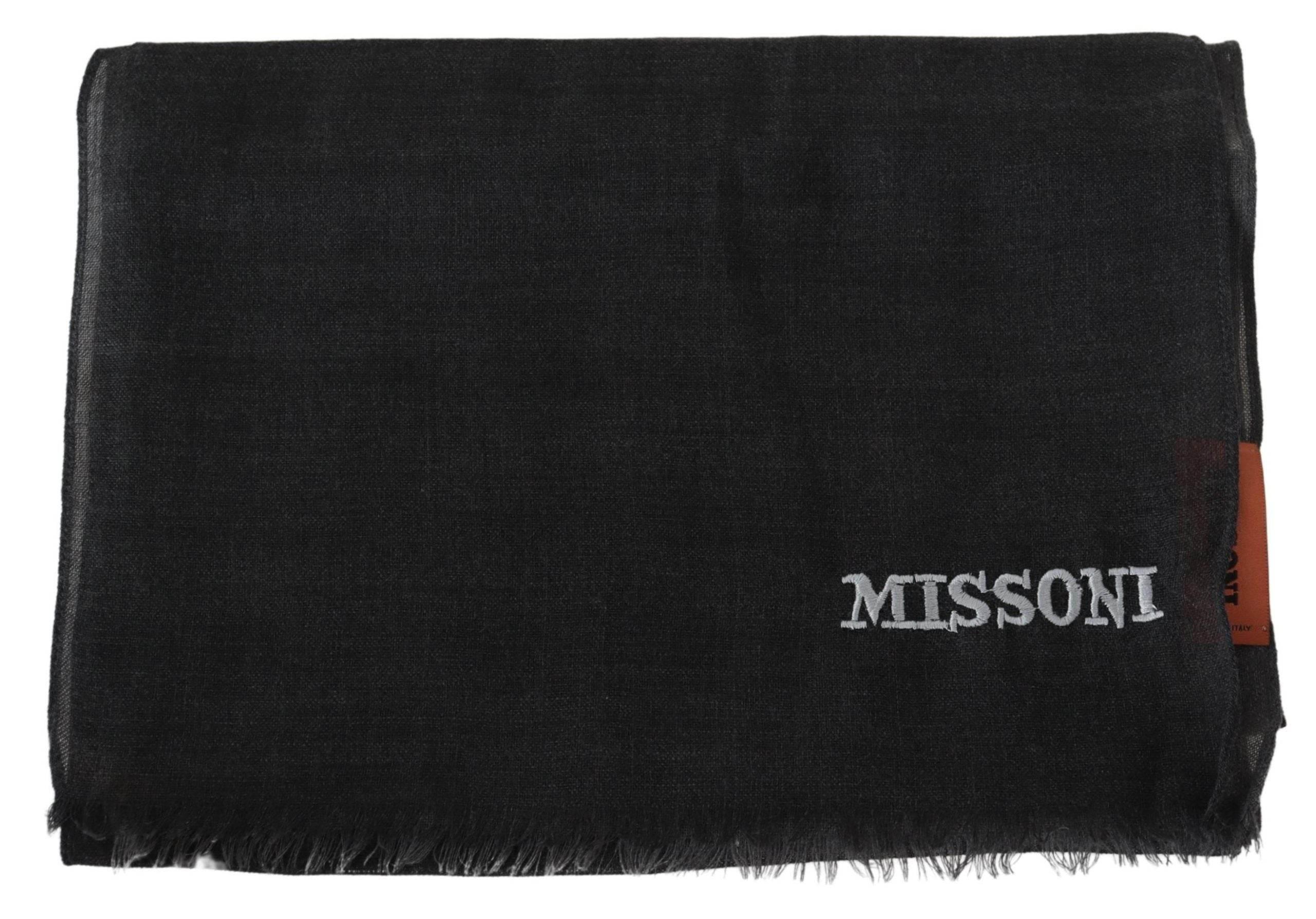 Missoni Gray Wool Unisex Neck Wrap Shawl Fringes Logo Scarf - Hilstor