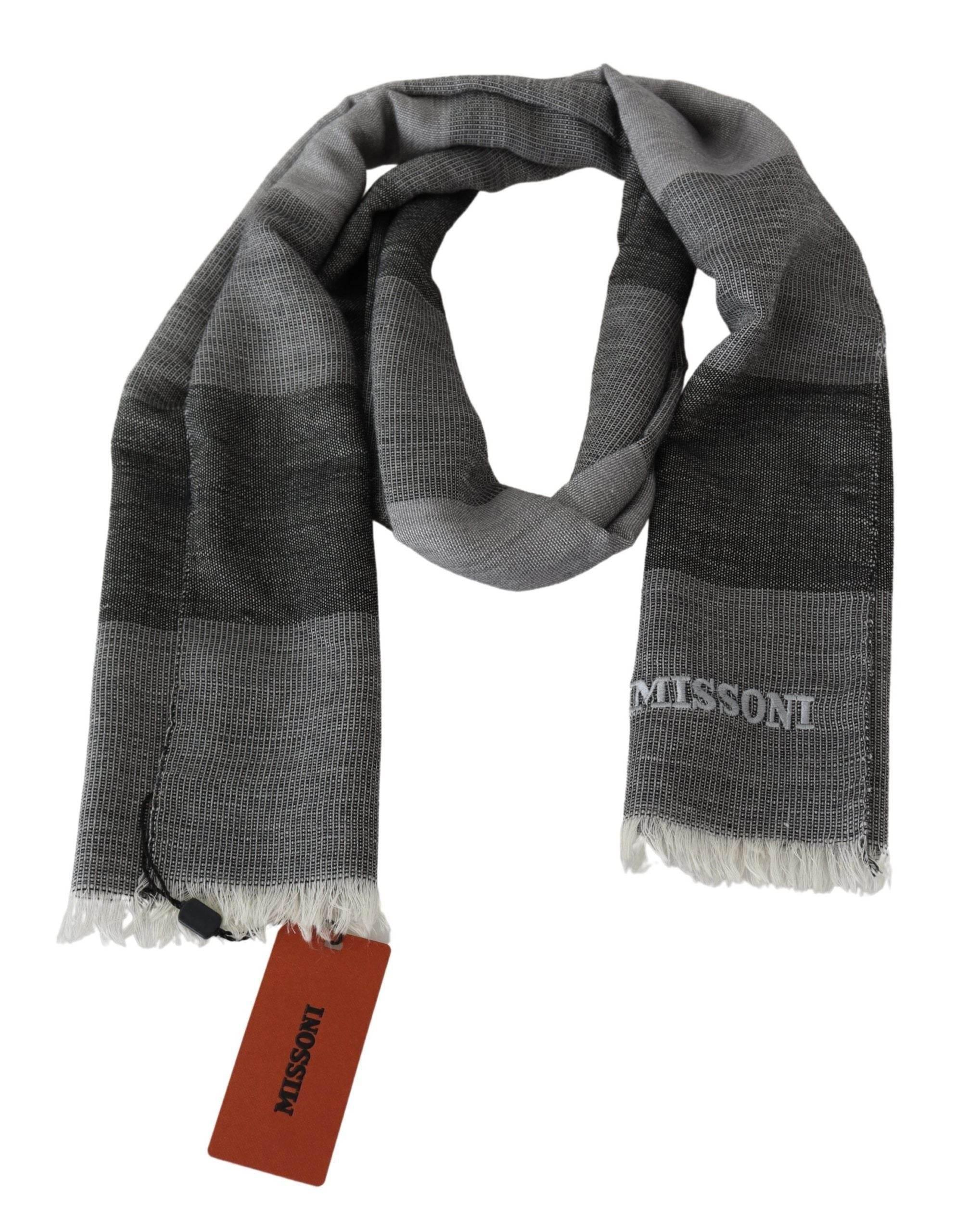 Missoni Gray Striped Wool Unisex Neck Wrap Fringes Scarf - Hilstor