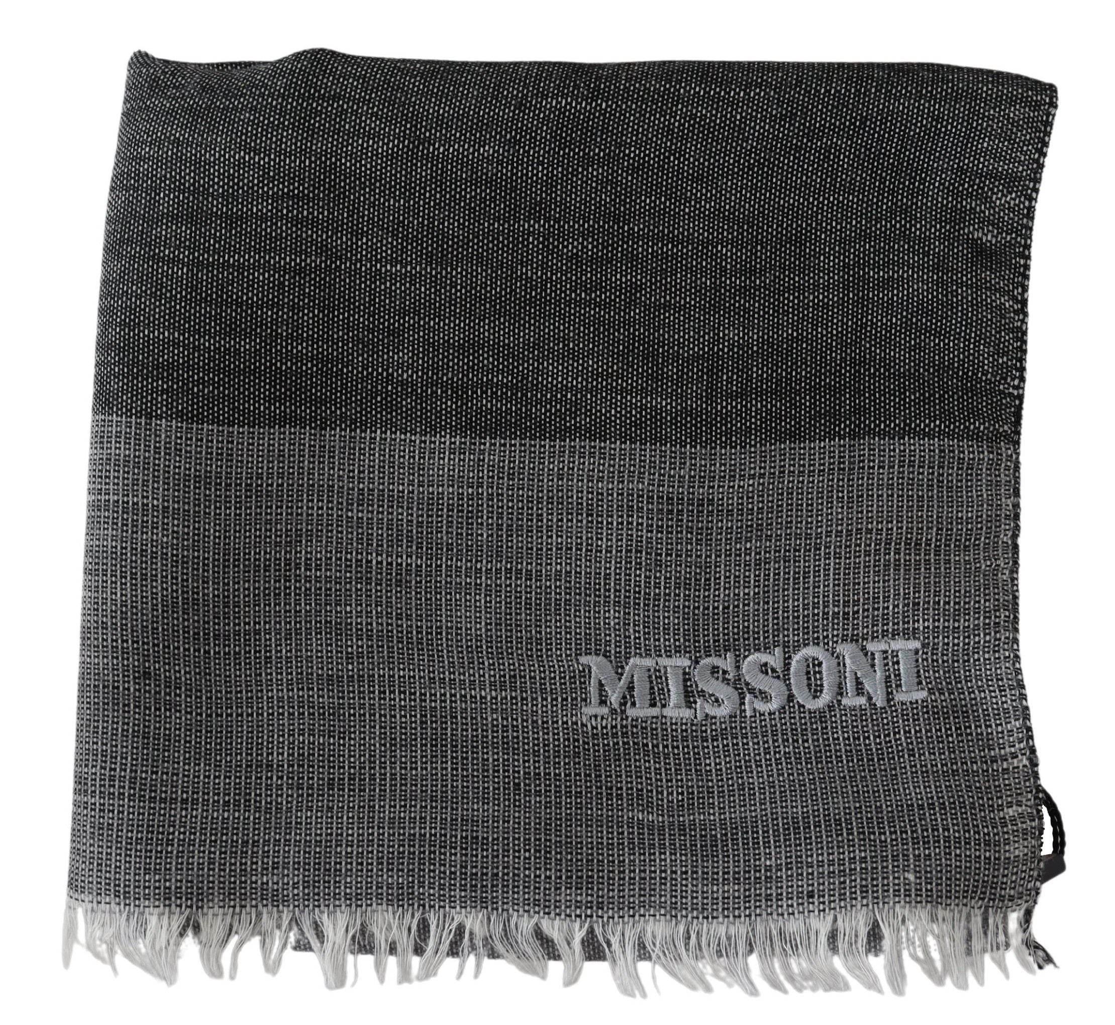 Missoni Gray Striped Wool Unisex Neck Wrap Fringes Scarf - Hilstor